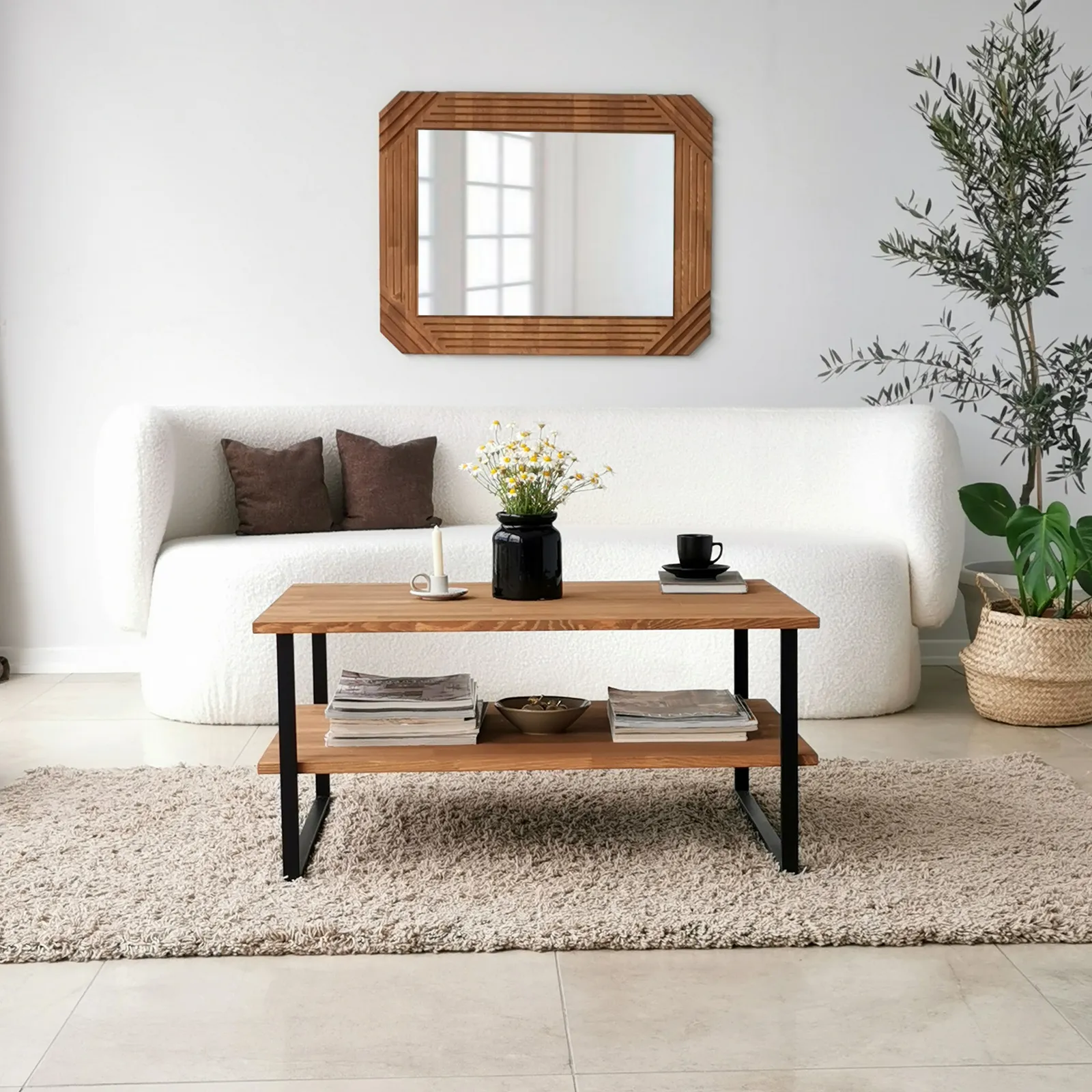 Couchtisch Neta aus massivem Kiefernholz und Metall, 85×60×40 cm - Image 11