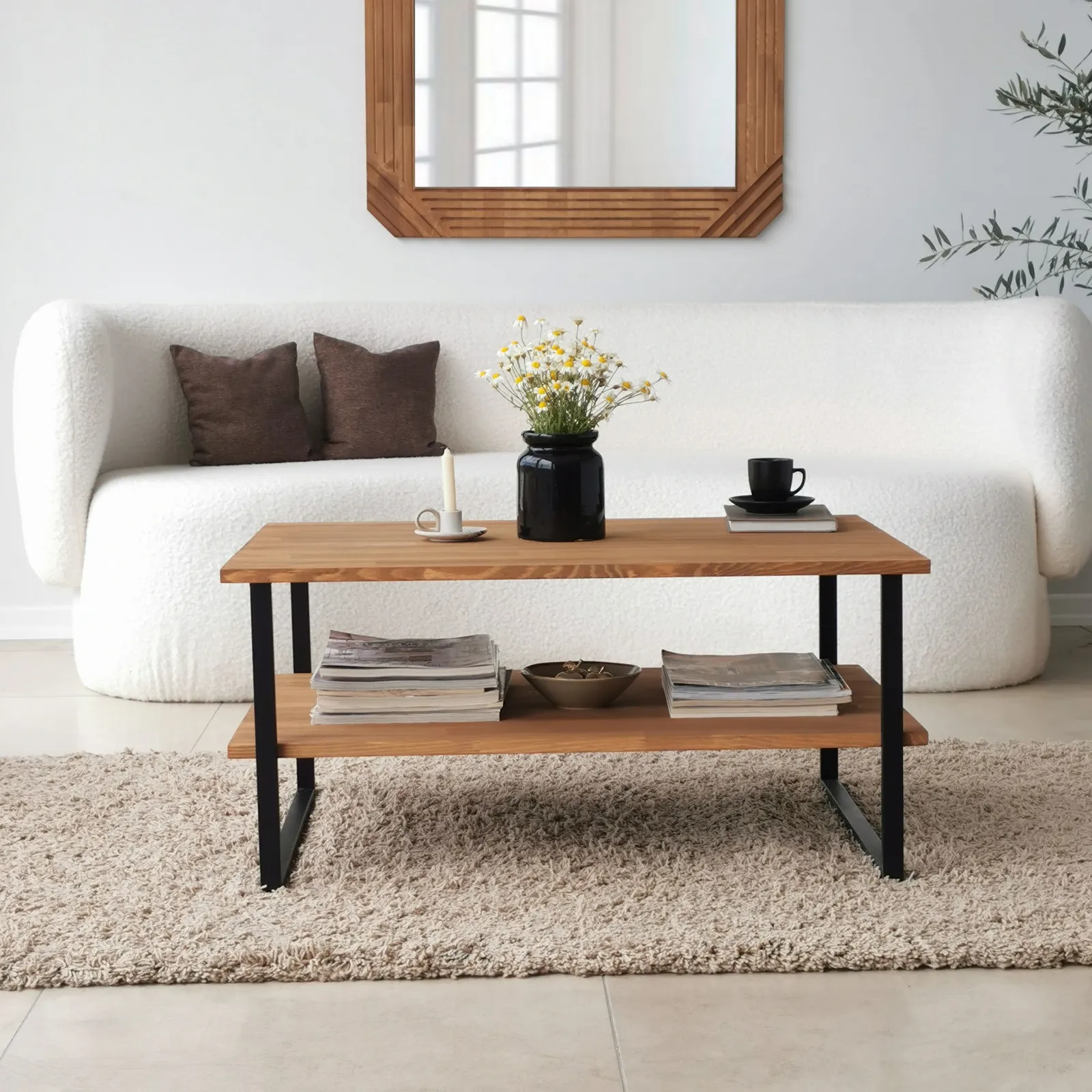 Couchtisch Neta aus massivem Kiefernholz und Metall, 85×60×40 cm - Image 15