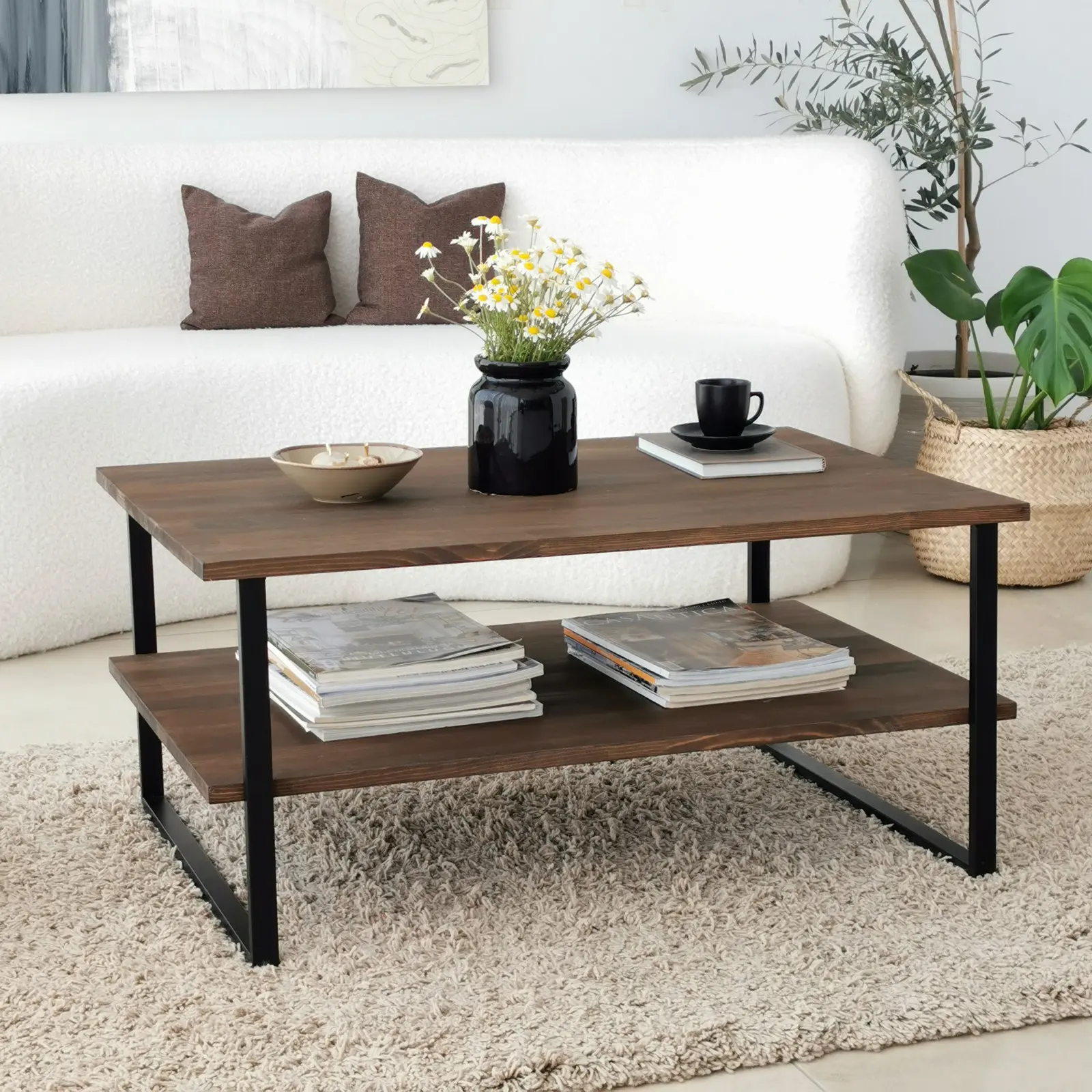 Couchtisch Neta aus massivem Kiefernholz und Metall, 85×60×40 cm - Image 3