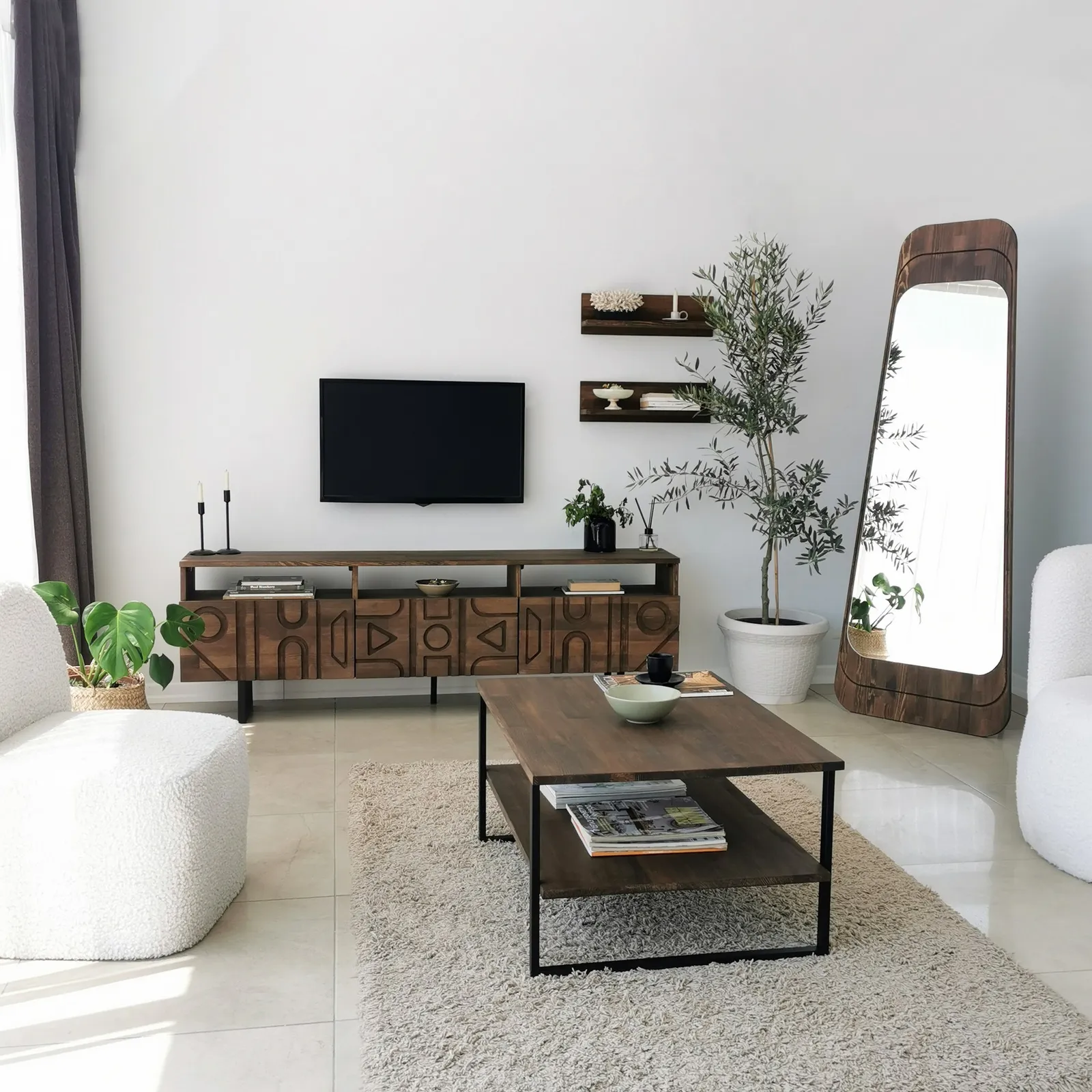 Couchtisch Neta aus massivem Kiefernholz und Metall, 85×60×40 cm - Image 4