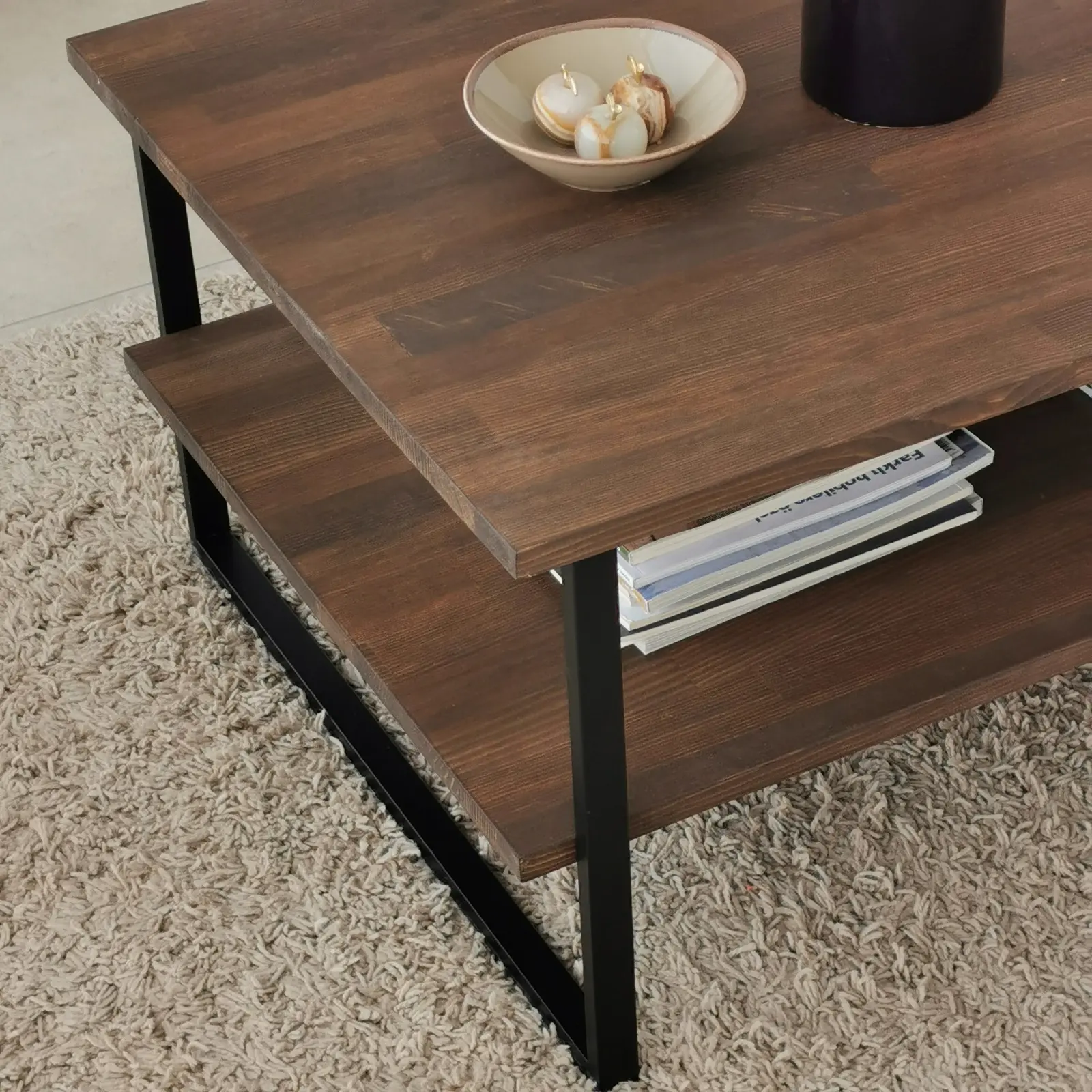 Couchtisch Neta aus massivem Kiefernholz und Metall, 85×60×40 cm - Image 5
