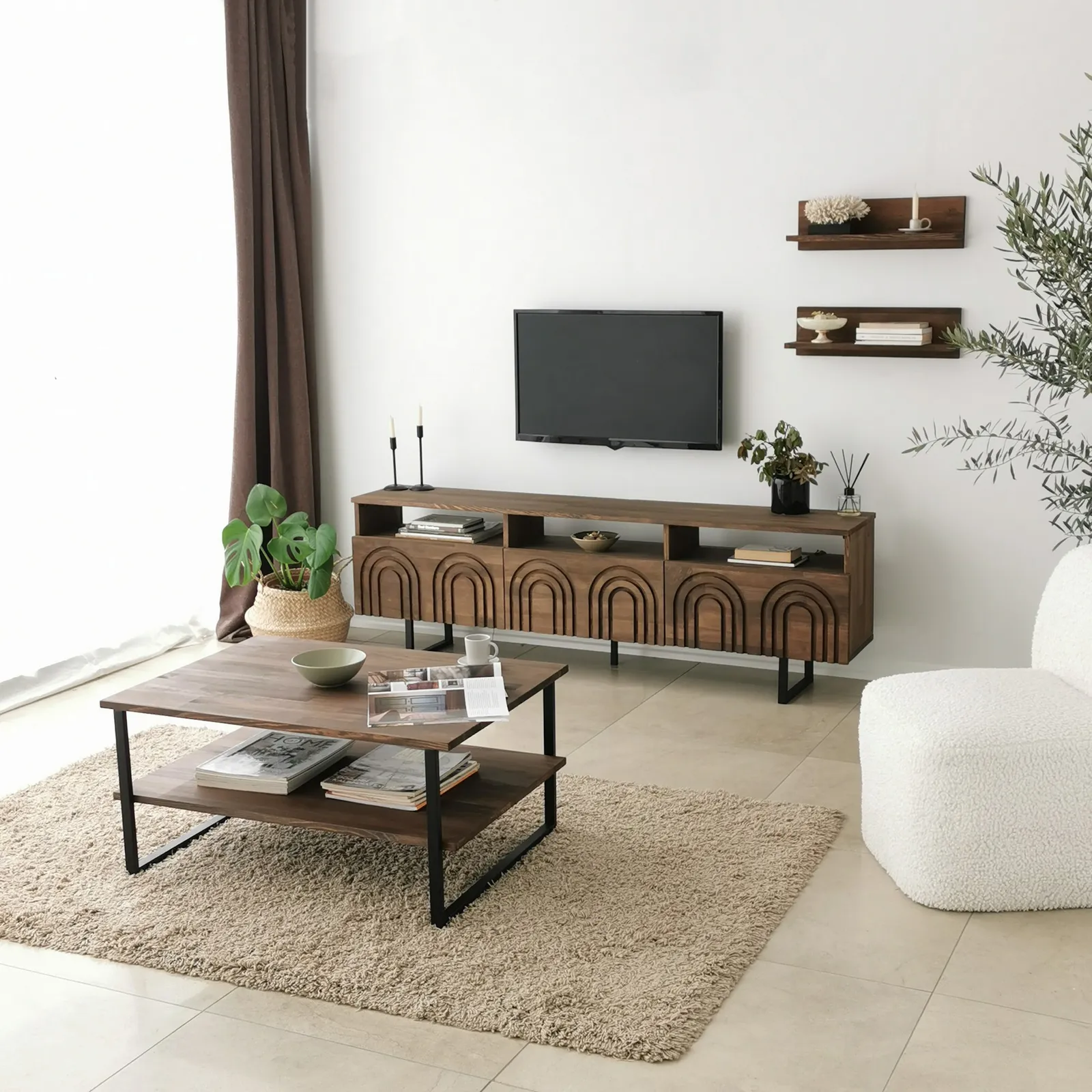 Couchtisch Neta aus massivem Kiefernholz und Metall, 85×60×40 cm - Image 6