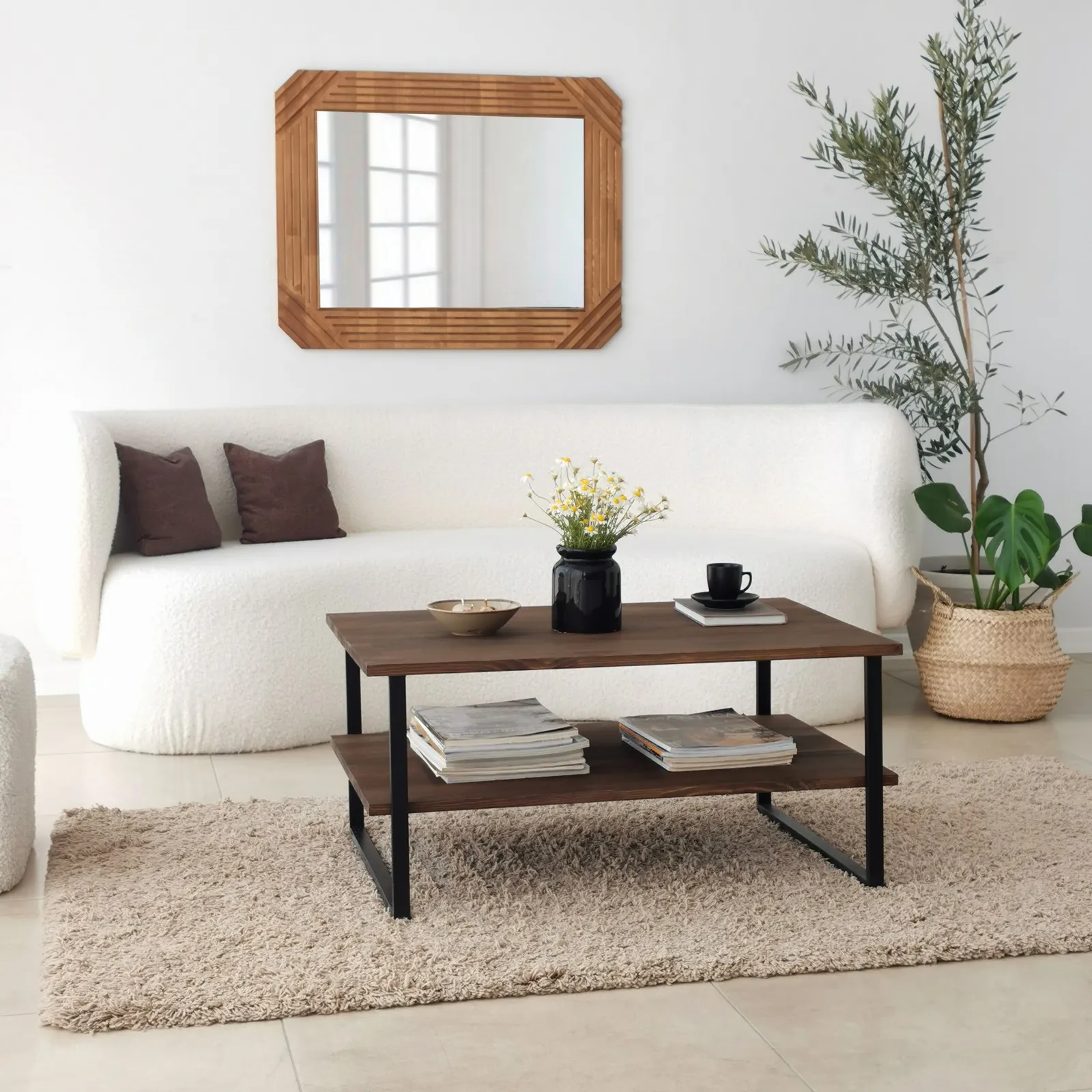Couchtisch Neta aus massivem Kiefernholz und Metall, 85×60×40 cm - Image 7
