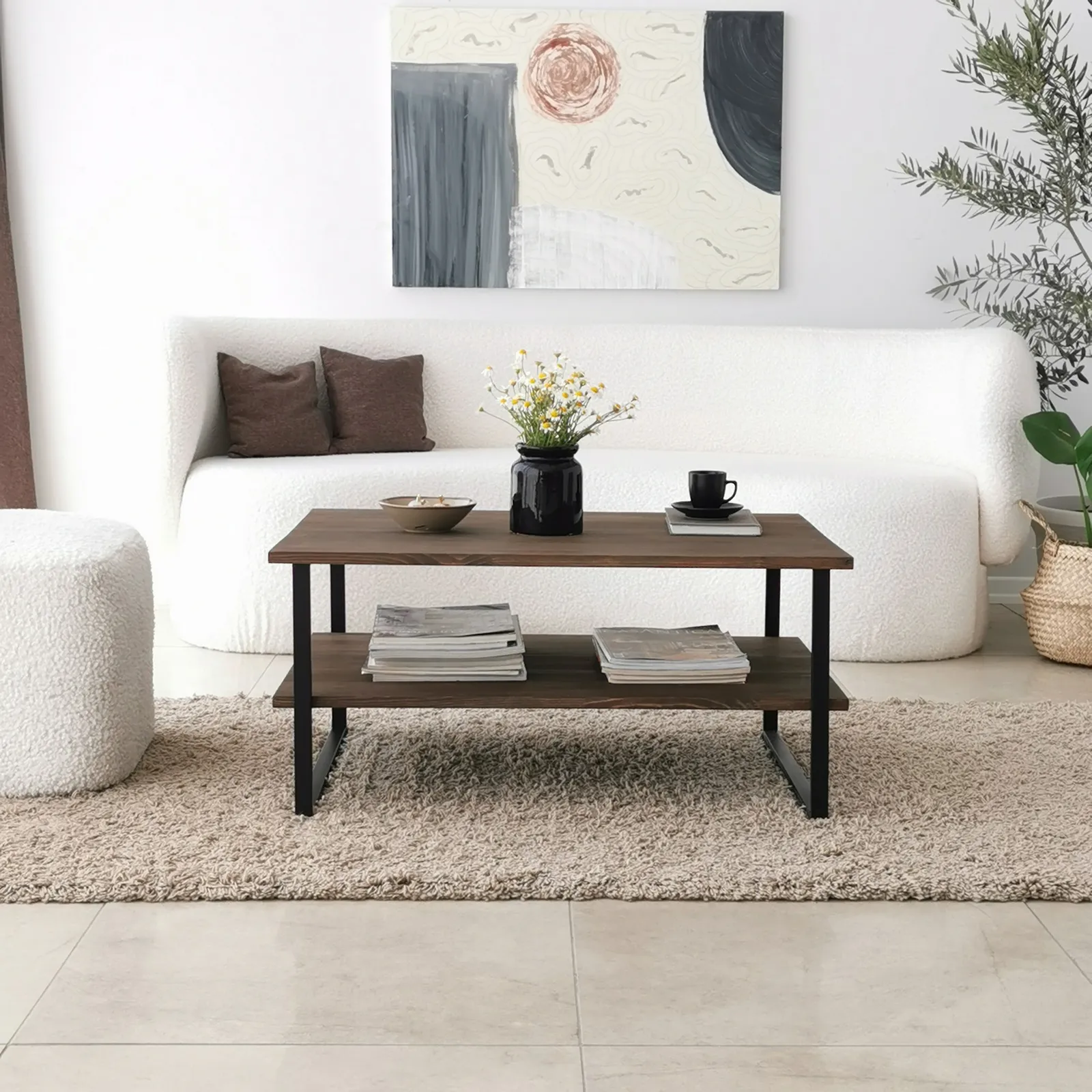 Couchtisch Neta aus massivem Kiefernholz und Metall, 85×60×40 cm - Image 8