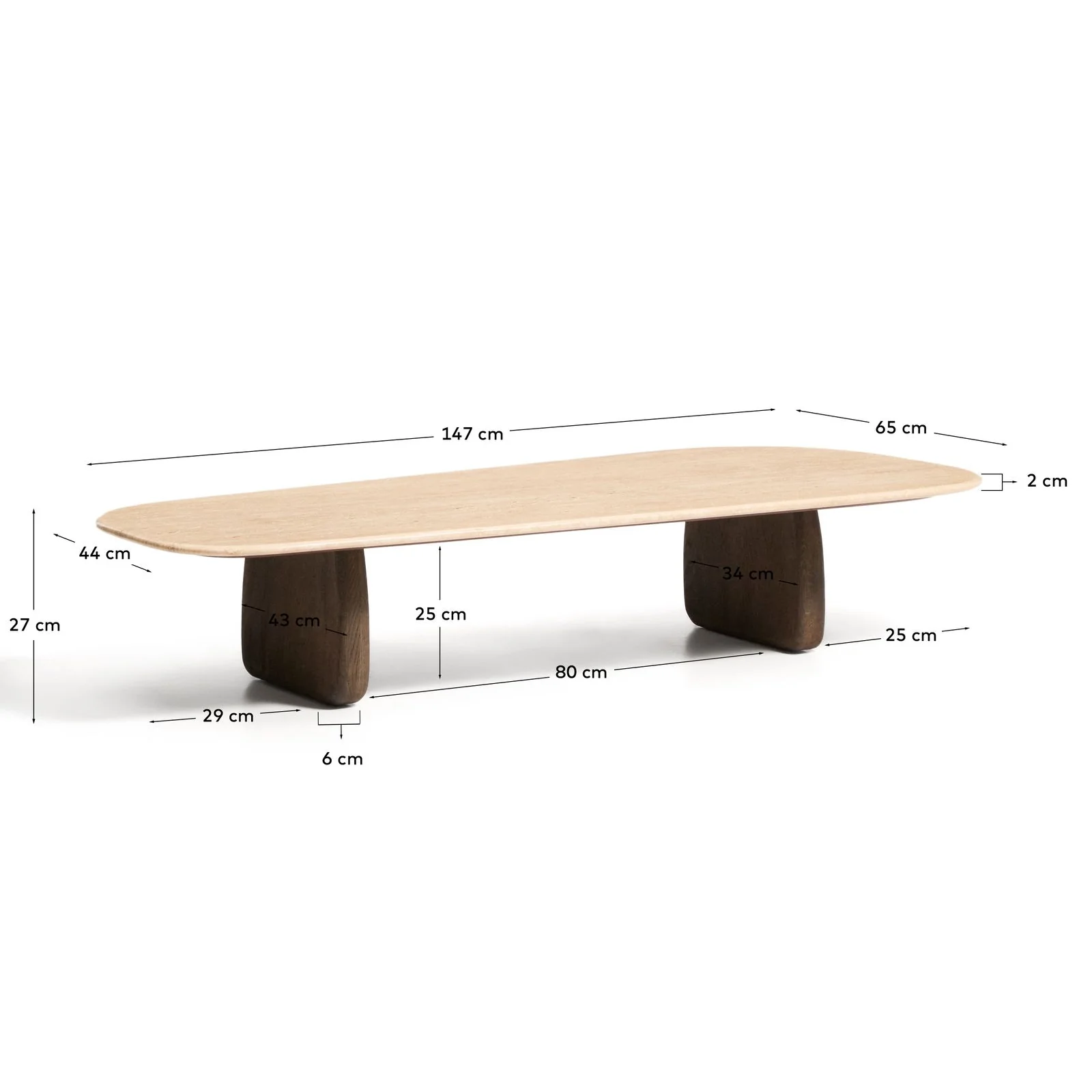 Couchtisch Pirita aus beigem Travertin mit Beinen aus massivem Eichenholz, 147 x 65 cm, FSC 100 % - Image 4