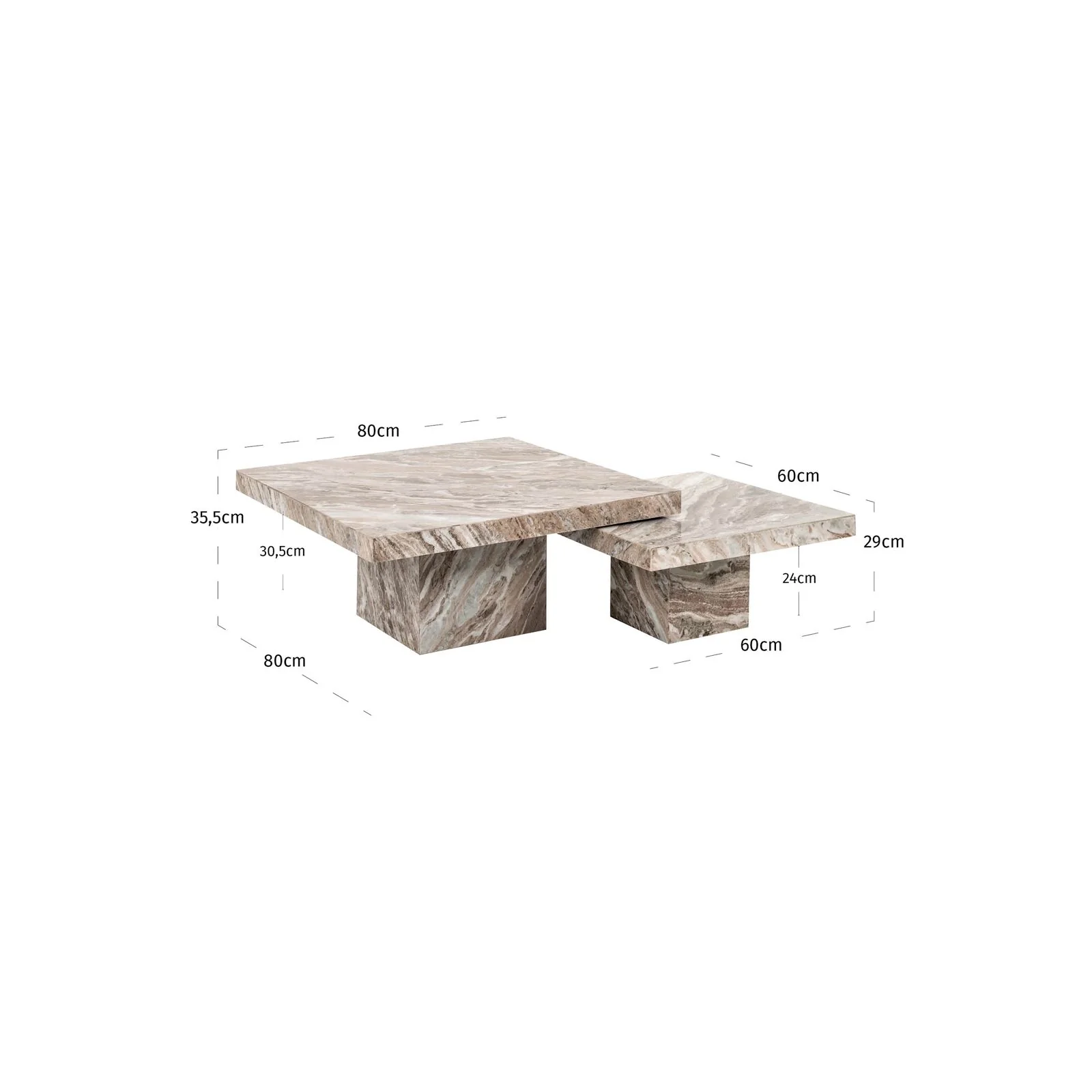 Couchtisch Rashford aus Toronto-Marmor in Blush beige 2er-Set - Image 6