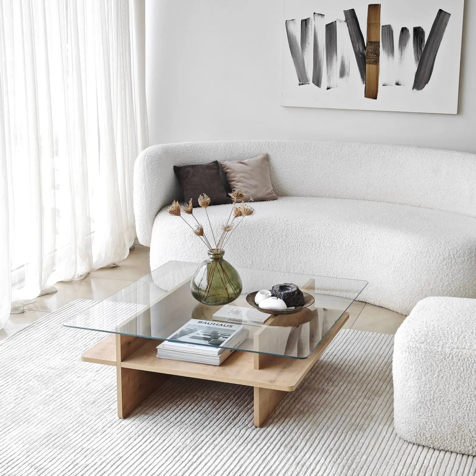 Couchtisch Saga Square aus gehärtetem Glas und melaminbeschichteten Holz, 90×90×35 cm - Image 2