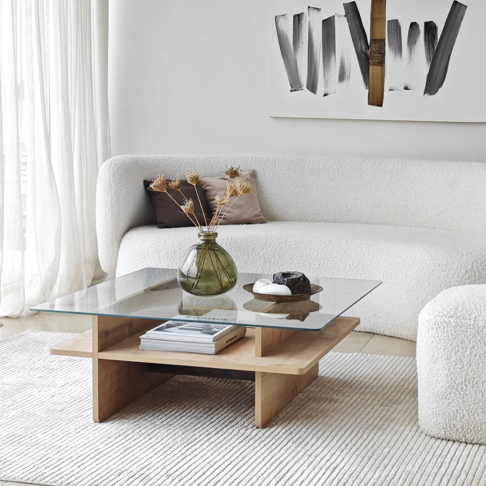 Couchtisch Saga Square aus gehärtetem Glas und melaminbeschichteten Holz, 90×90×35 cm - Image 6