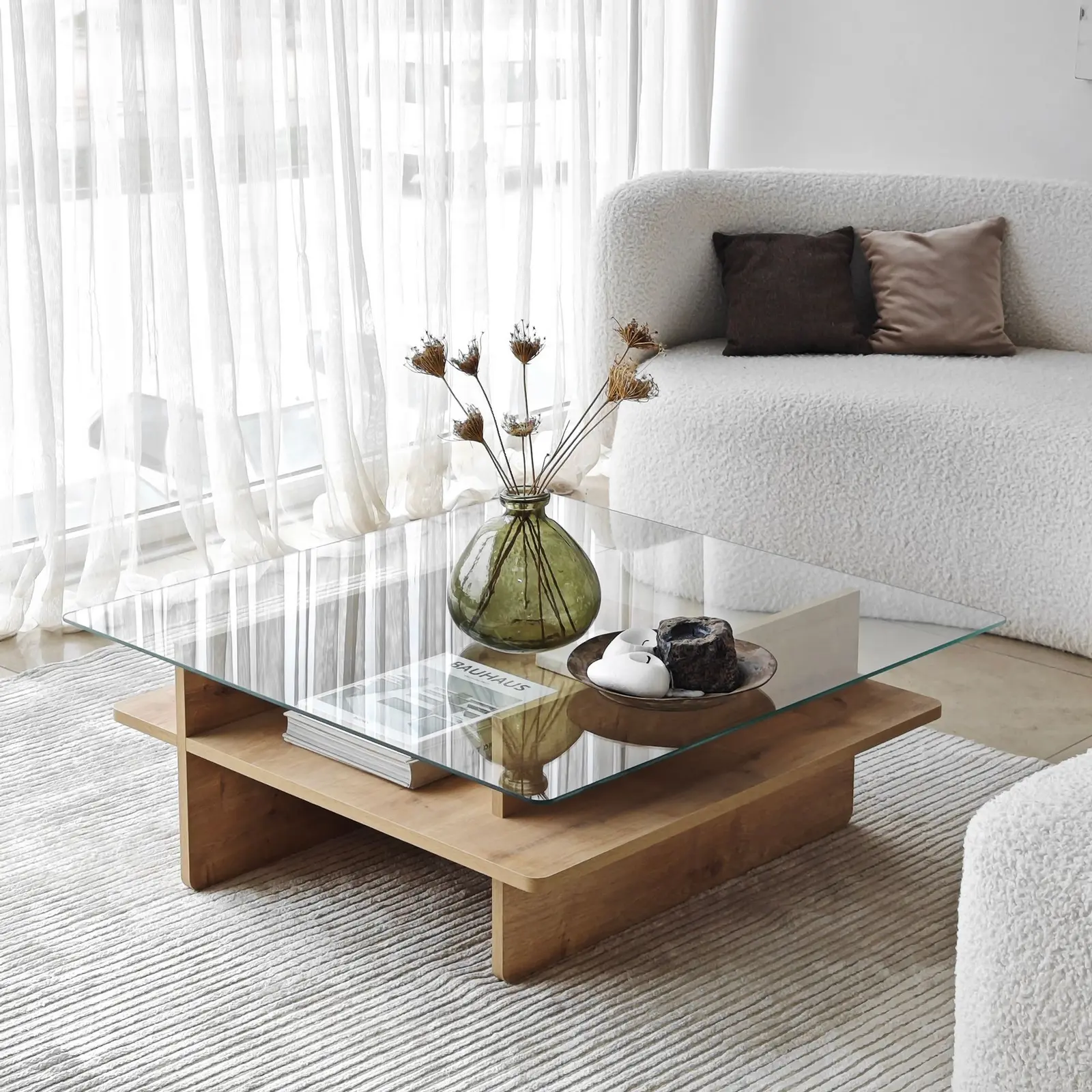 Couchtisch Saga Square aus gehärtetem Glas und melaminbeschichteten Holz, 90×90×35 cm - Image 7