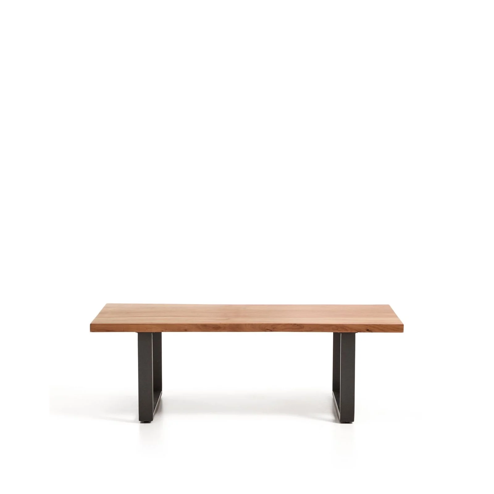 Couchtisch Uxue aus massivem Akazienholz mit Beinen aus schwarzem Stahl 130 x 64 cm