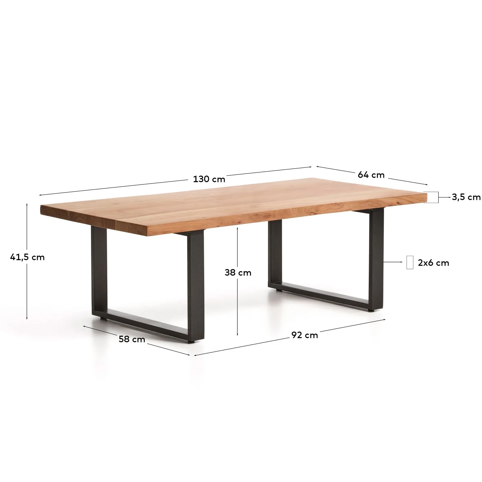 Couchtisch Uxue aus massivem Akazienholz mit Beinen aus schwarzem Stahl 130 x 64 cm - Image 4