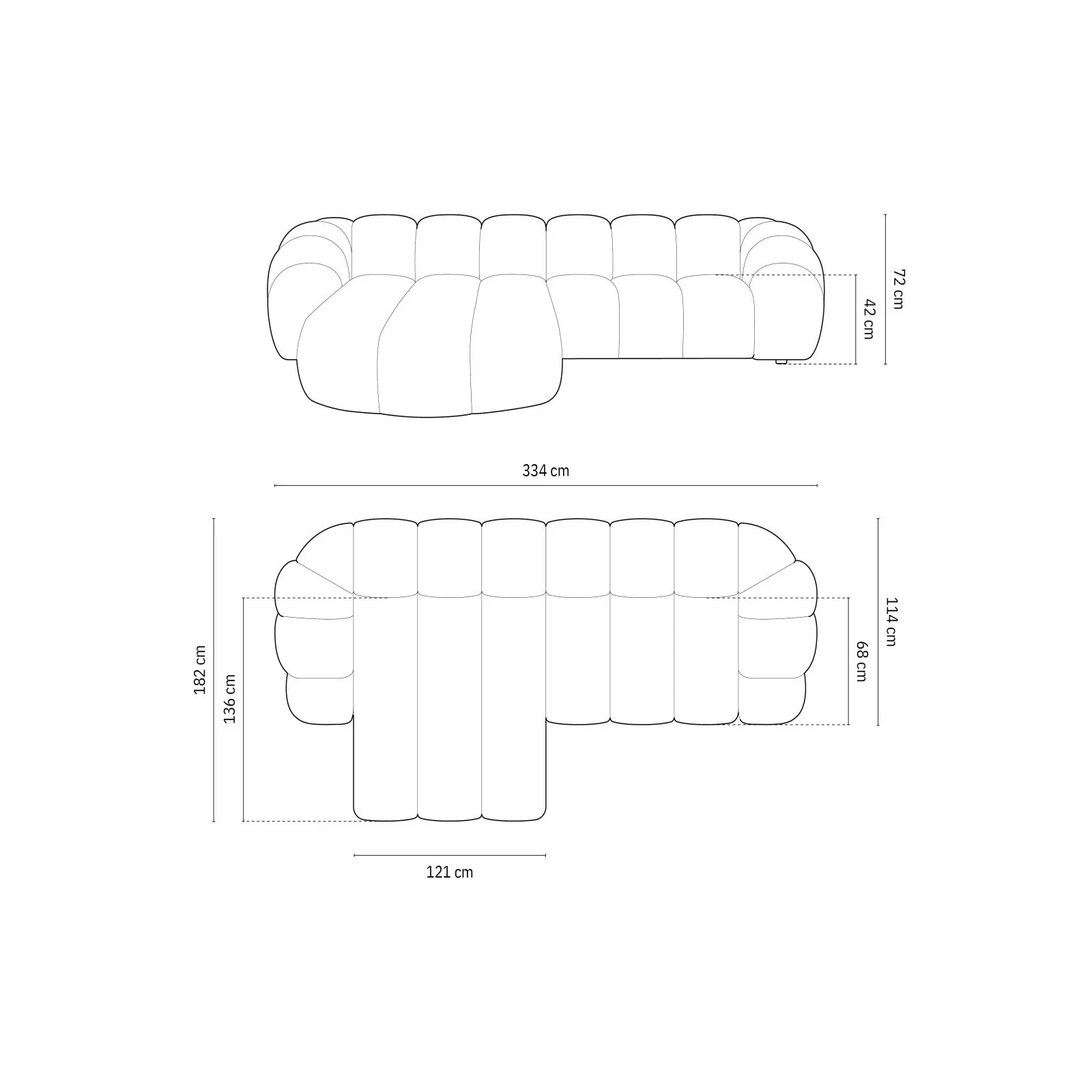 Diana 4-Sitzer Ecksofa Links, mit Bezug aus 3D-Stoff, Samt oder Strukturstoff, 334x182 cm - Image 3