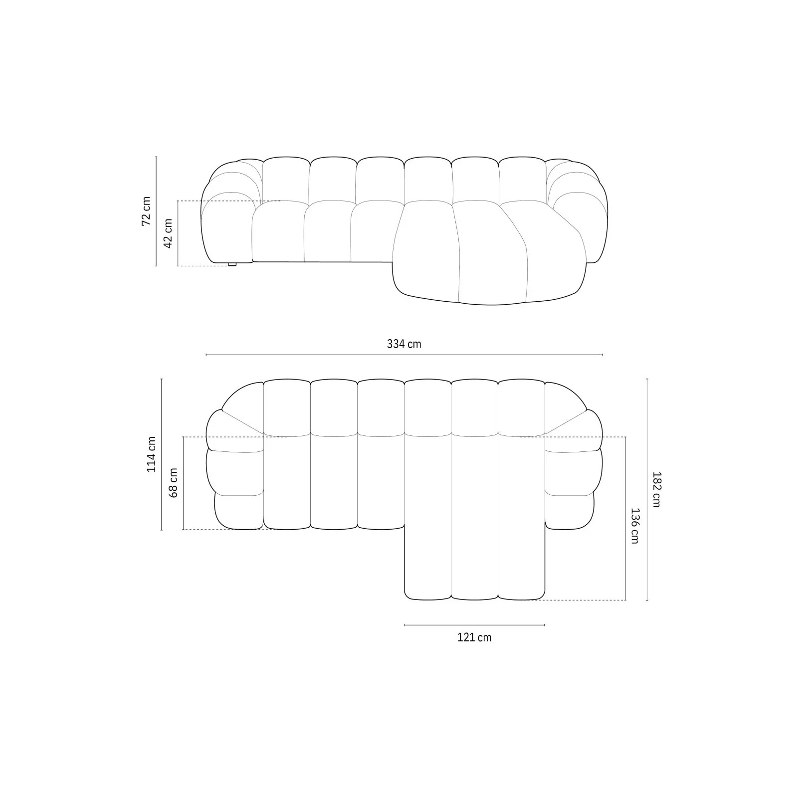 Diana 4-Sitzer Ecksofa Rechts, mit Bezug aus 3D-Stoff, Samt oder Strukturstoff, 334x182 cm - Image 21