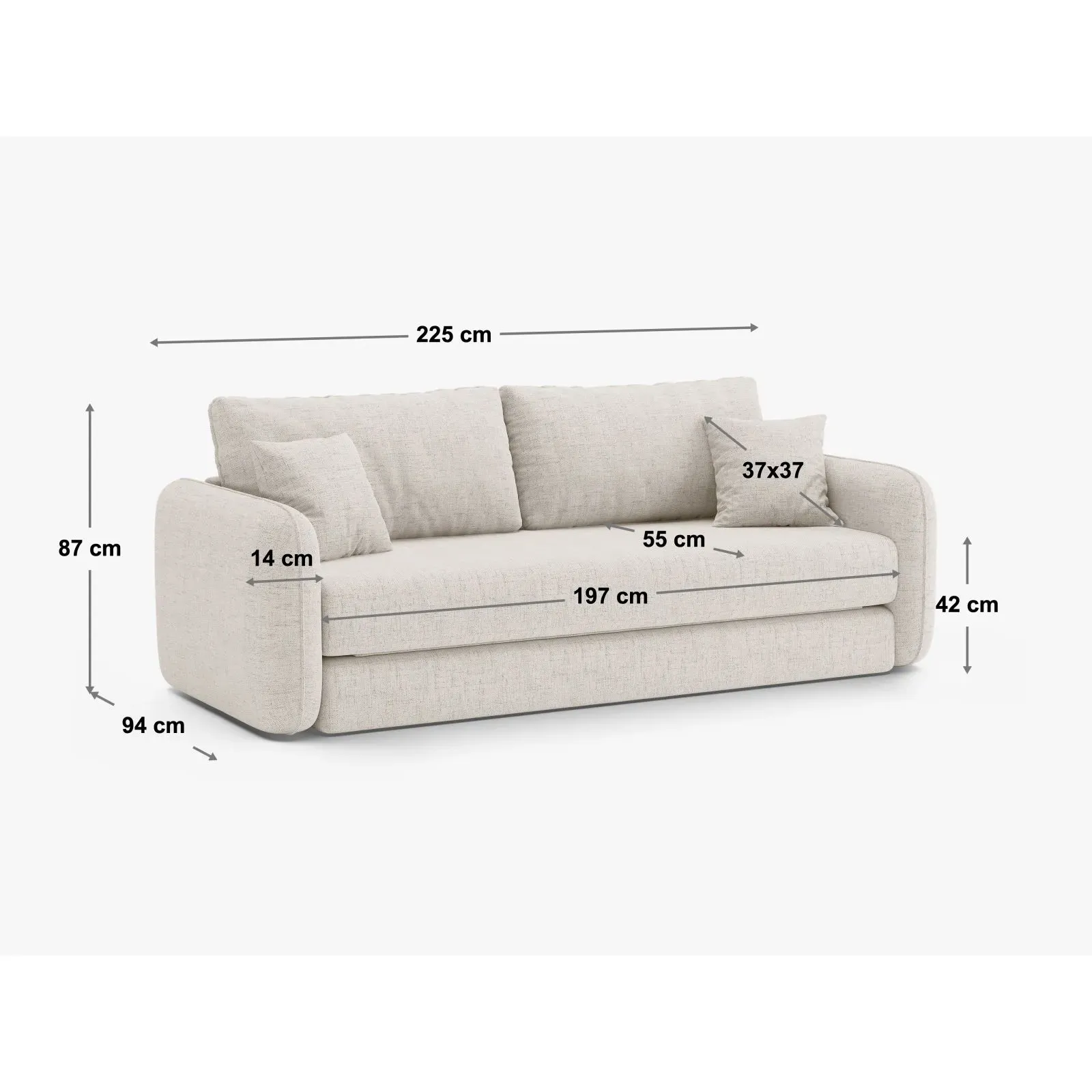 Dormi 3-Sitzer Sofa mit Schlaffunktion, aus Samt oder Strukturstoff, 225x94 cm - Image 4