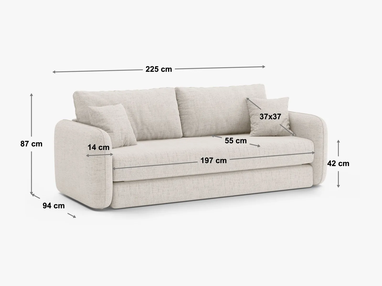 Dormi 3-Sitzer Sofa mit Schlaffunktion, aus Samt oder Strukturstoff, 225x94 cm - Image 76