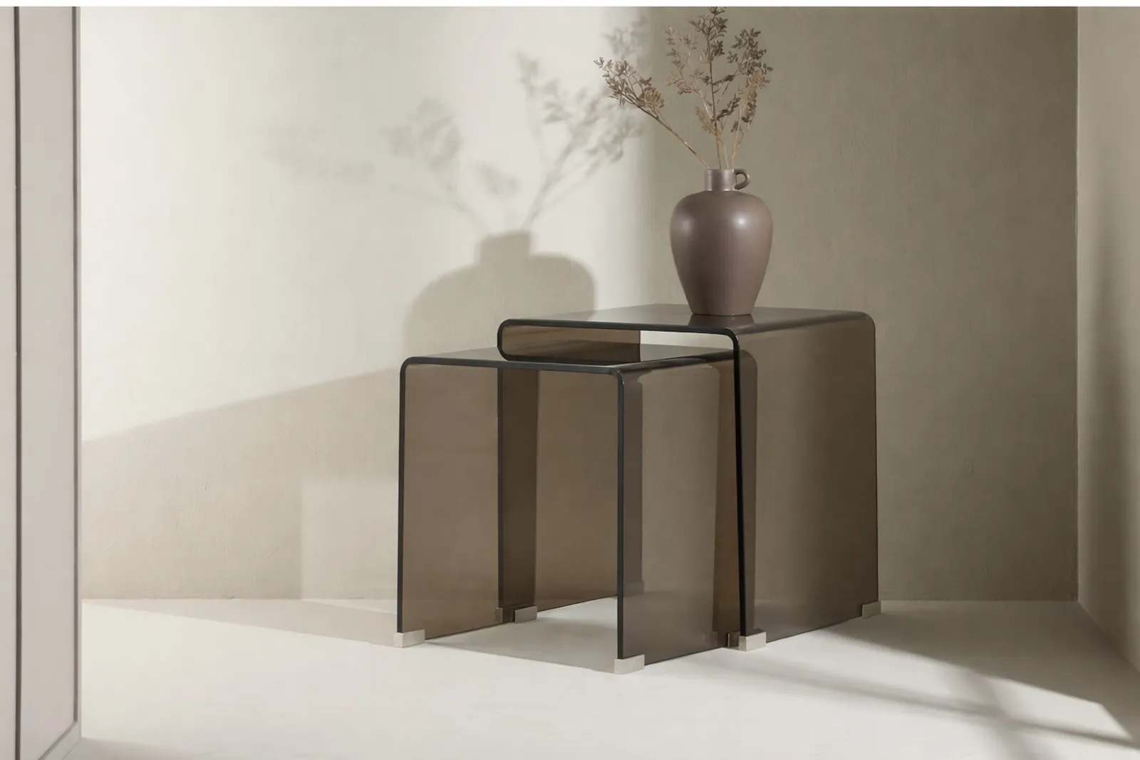 Duo Beistelltisch Telemark aus braunem Glas - Image 2