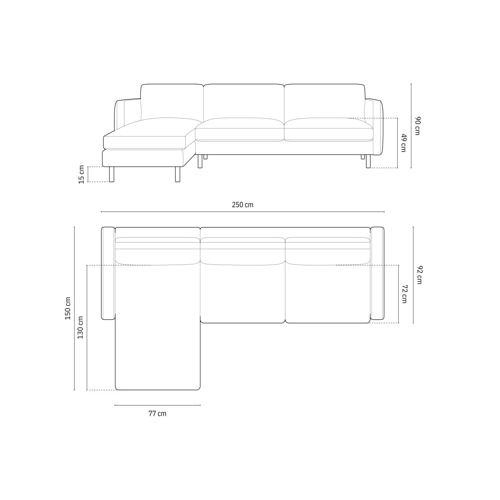 Eden 3-Sitzer Ecksofa, Linke Seite, aus Strukturstoff, 250x150 cm - Image 22