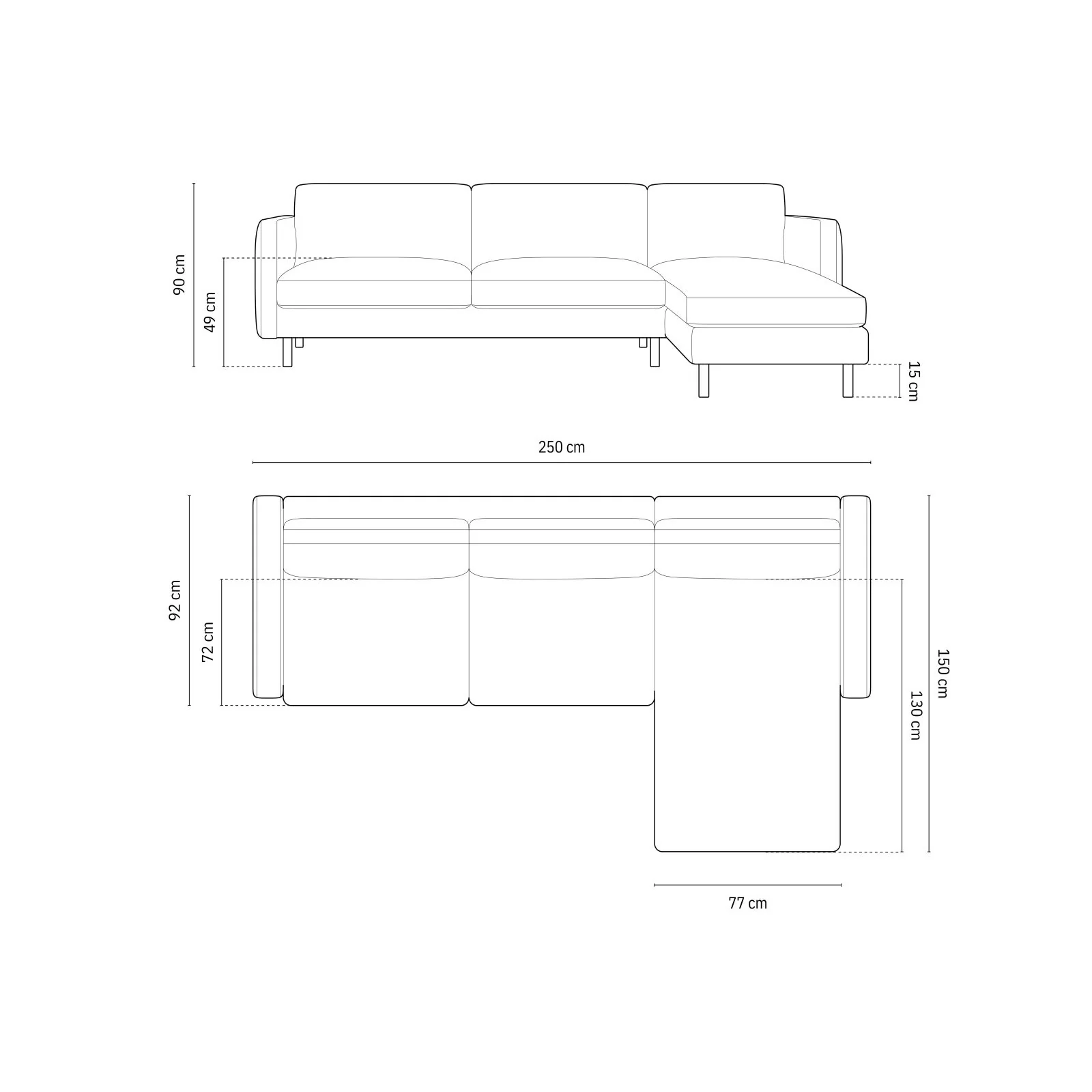 Eden 3-Sitzer Ecksofa, Rechte Seite, aus Strukturstoff, 250x150 cm - Image 22