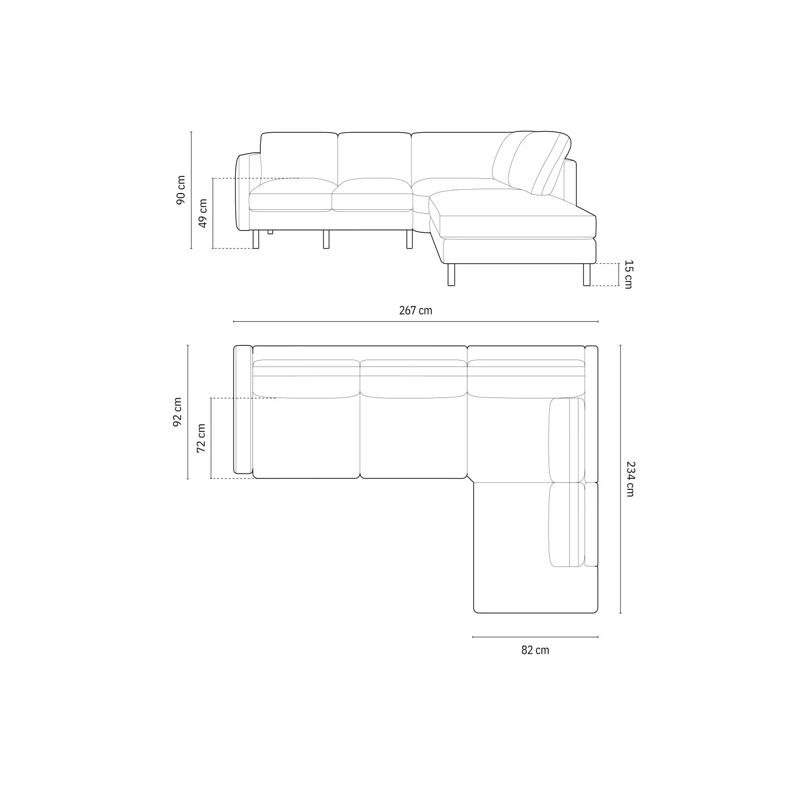 Eden 4-Sitzer Ecksofa, Rechte Seite, aus Strukturstoff, 267x234 cm - Image 2
