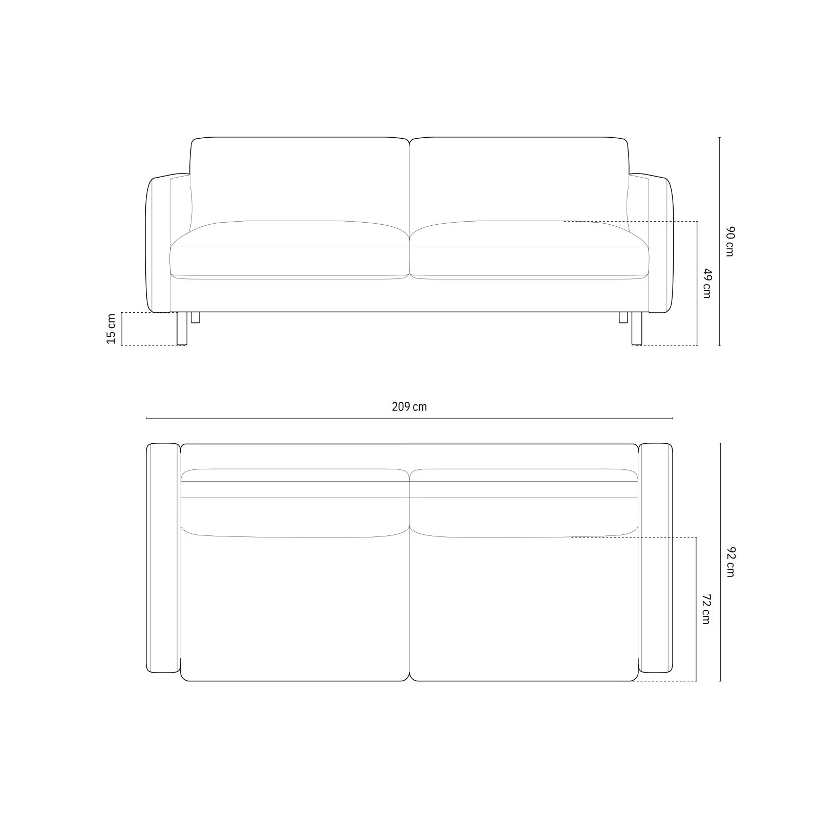 Eden 4-Sitzer Sofa aus Strukturstoff, 209x92 cm - Image 17
