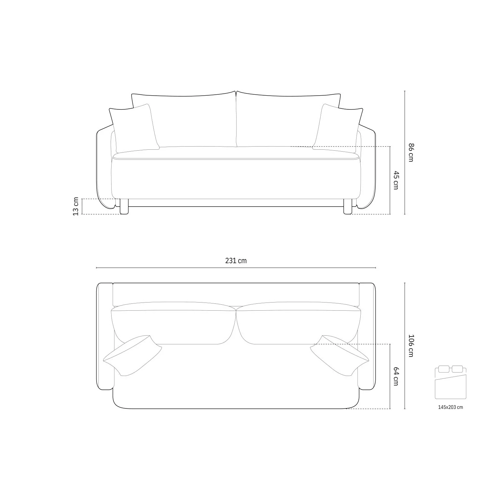 Elen 3-Sitzer Sofa mit Schlaffunktion, aus Strukturstoff, 231x106 cm - Image 14