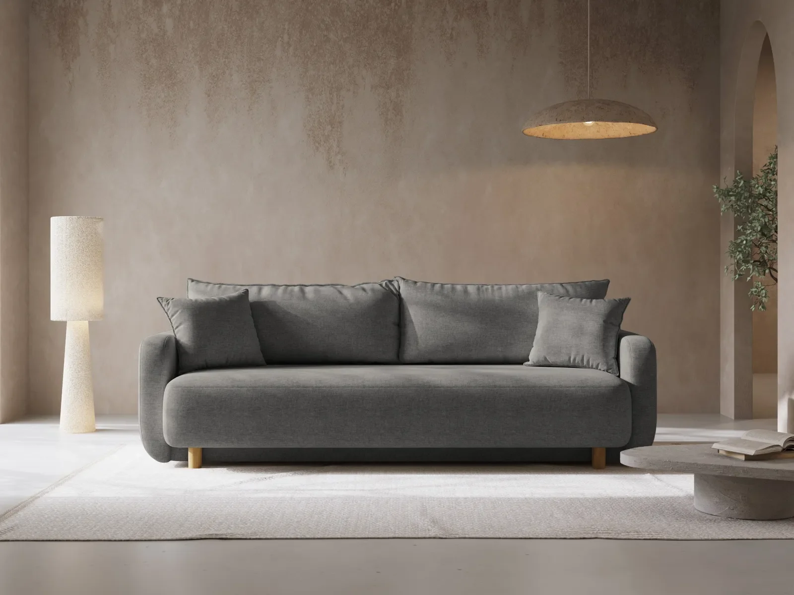 Elen 3-Sitzer Sofa mit Schlaffunktion, aus Strukturstoff, 231x106 cm - Image 34
