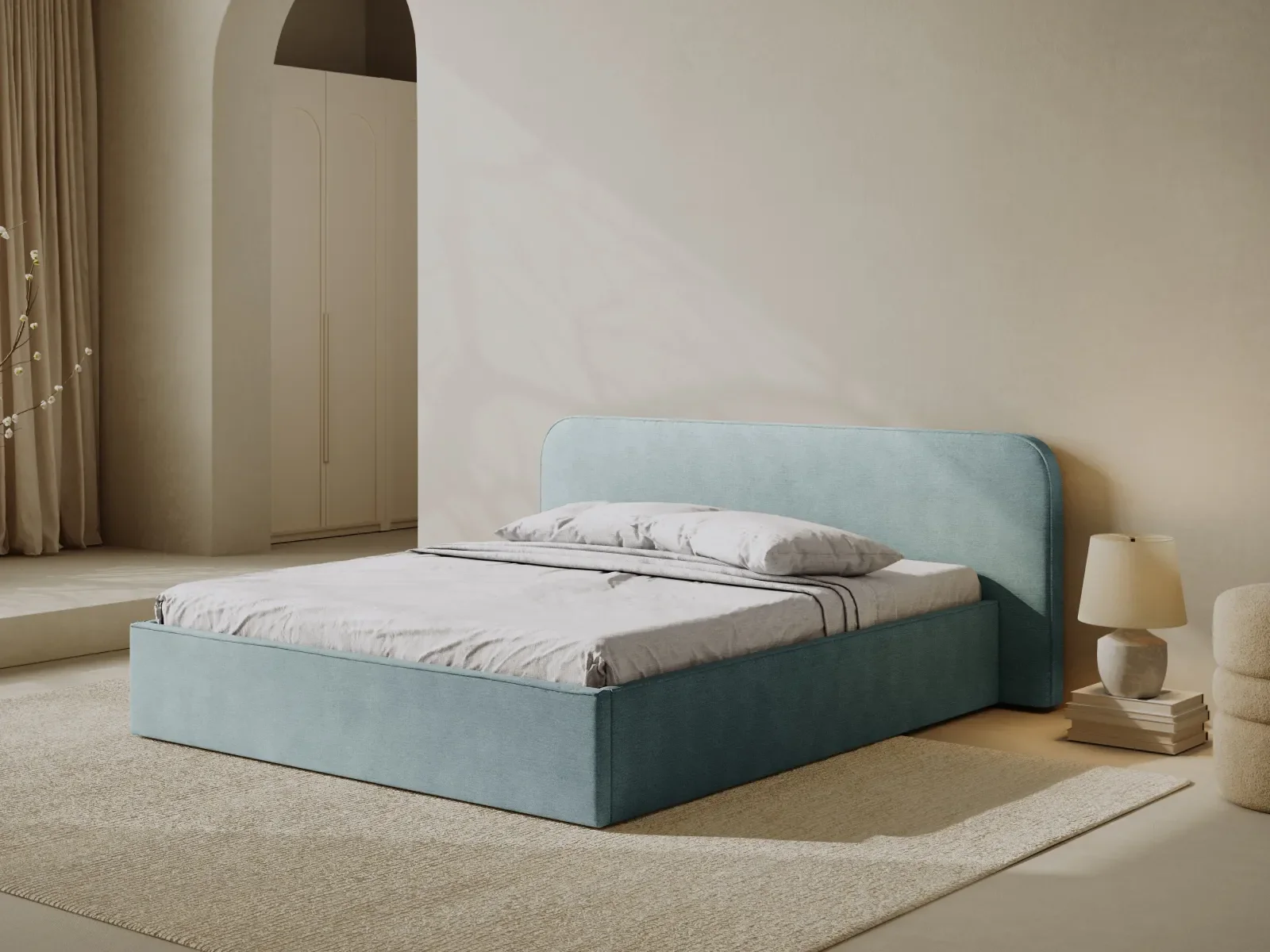 Elizabeth Bett mit Stauraum und Kopfteil in Samt, Boucle oder Strukturstoff, 140x200 cm - Image 93