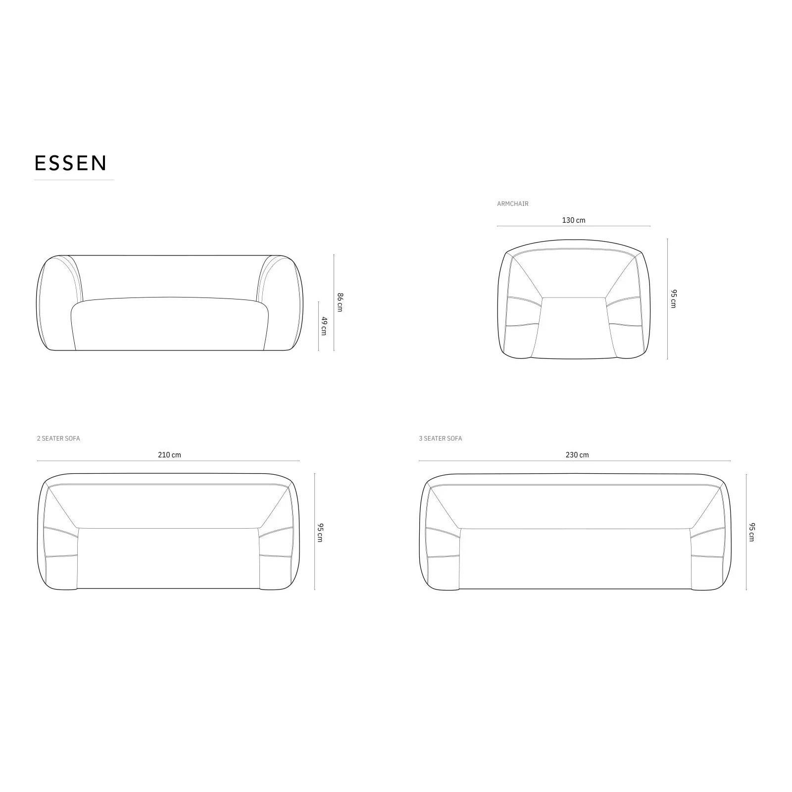 Essen 3-Sitzer Sofa aus Boucle, 230x95x86 cm - Image 47