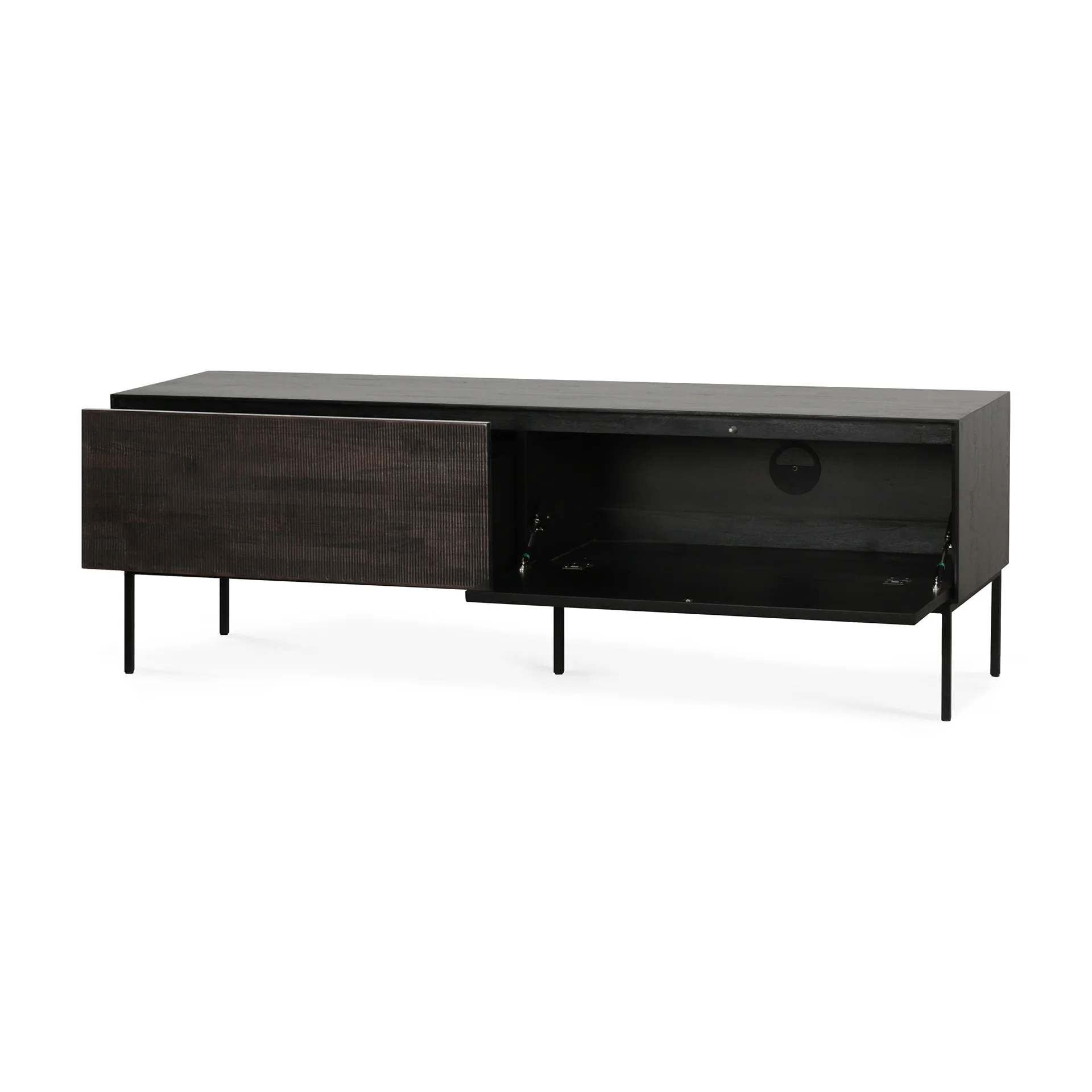 Grooves TV-Schrank - lackiertes Teak - off black - 1 Klapptür - 1 Schublade - 162 x 45 x 53 cm - Image 5