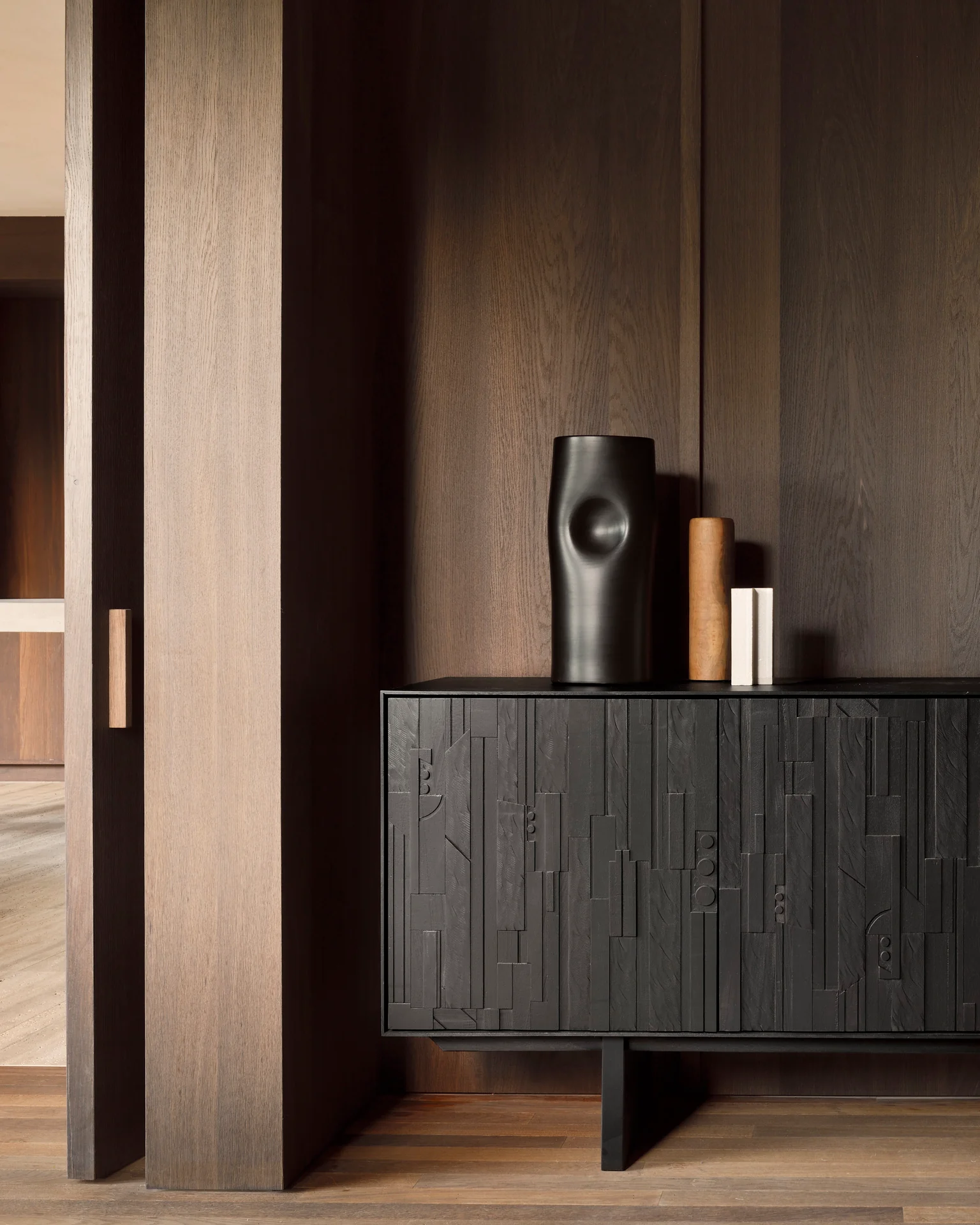 Mosaic Sideboard - lackiertes Teak - off black - 3 Türen - 170 x 45 x 82 cm - Image 2