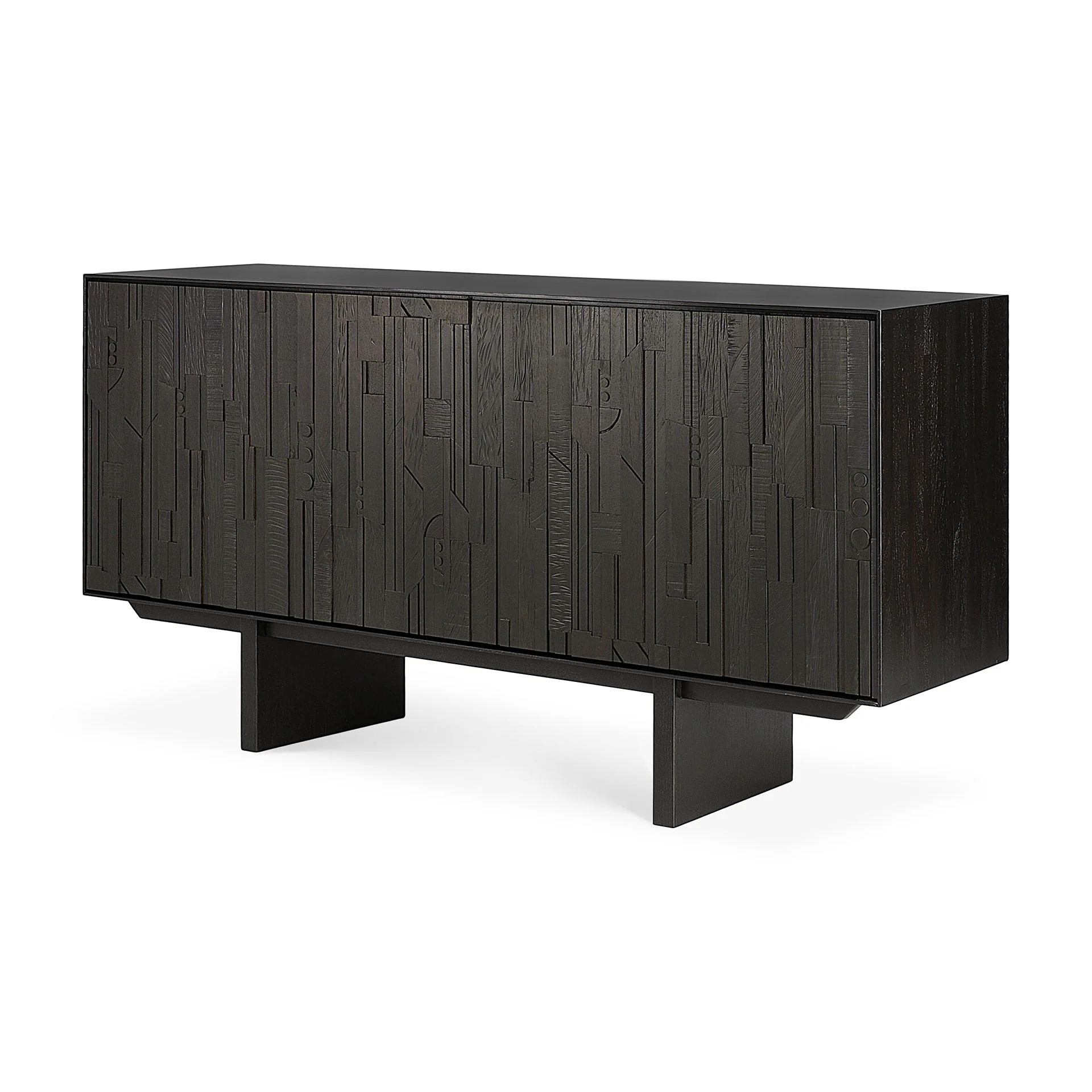 Mosaic Sideboard - lackiertes Teak - off black - 3 Türen - 170 x 45 x 82 cm - Image 4