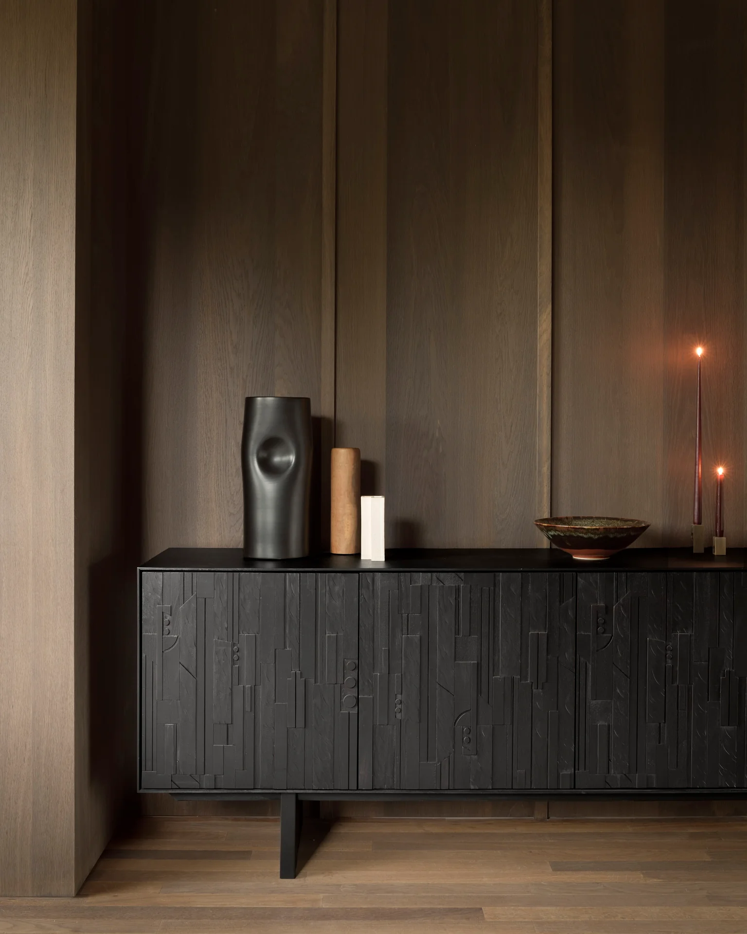 Mosaic Sideboard - lackiertes Teak - off black - 4 Türen - 227 x 45 x 82 cm - Image 2