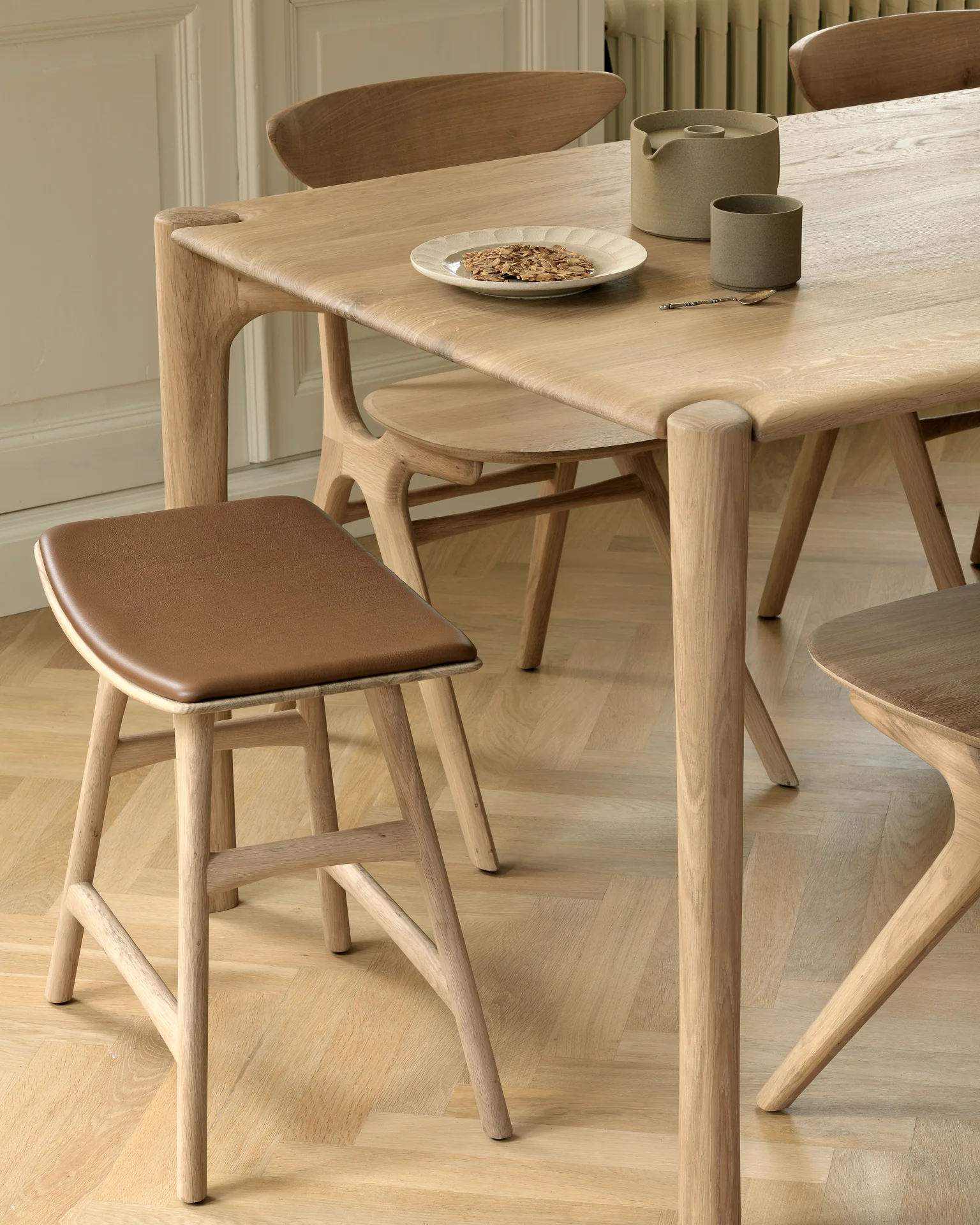 Osso Hocker - lackierte Eiche - Cognac Leder - 50 x 33 x 51 cm - Image 3