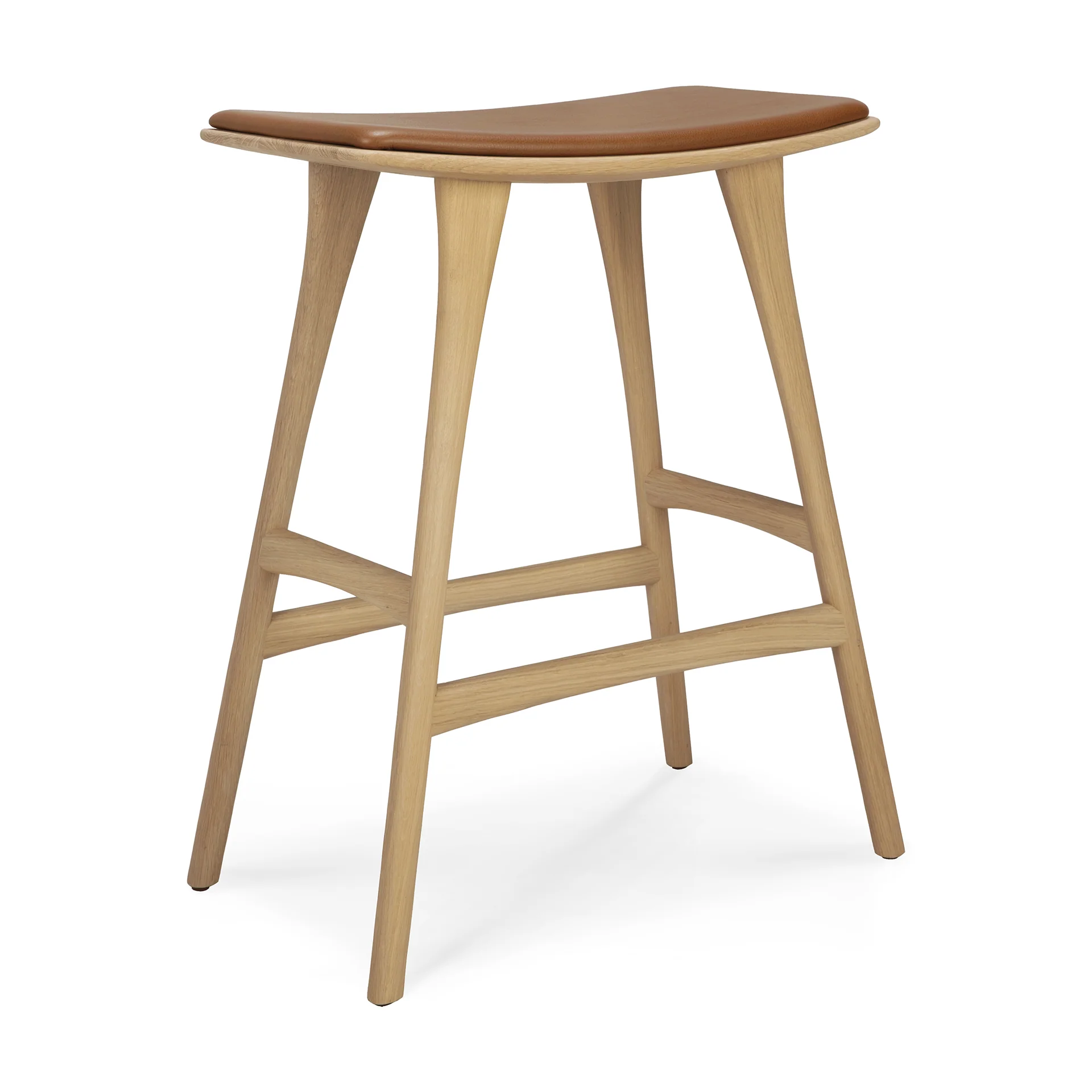 Osso Tresenhocker - lackierte Eiche - Cognac Leder - 57 x 33 x 69 cm
