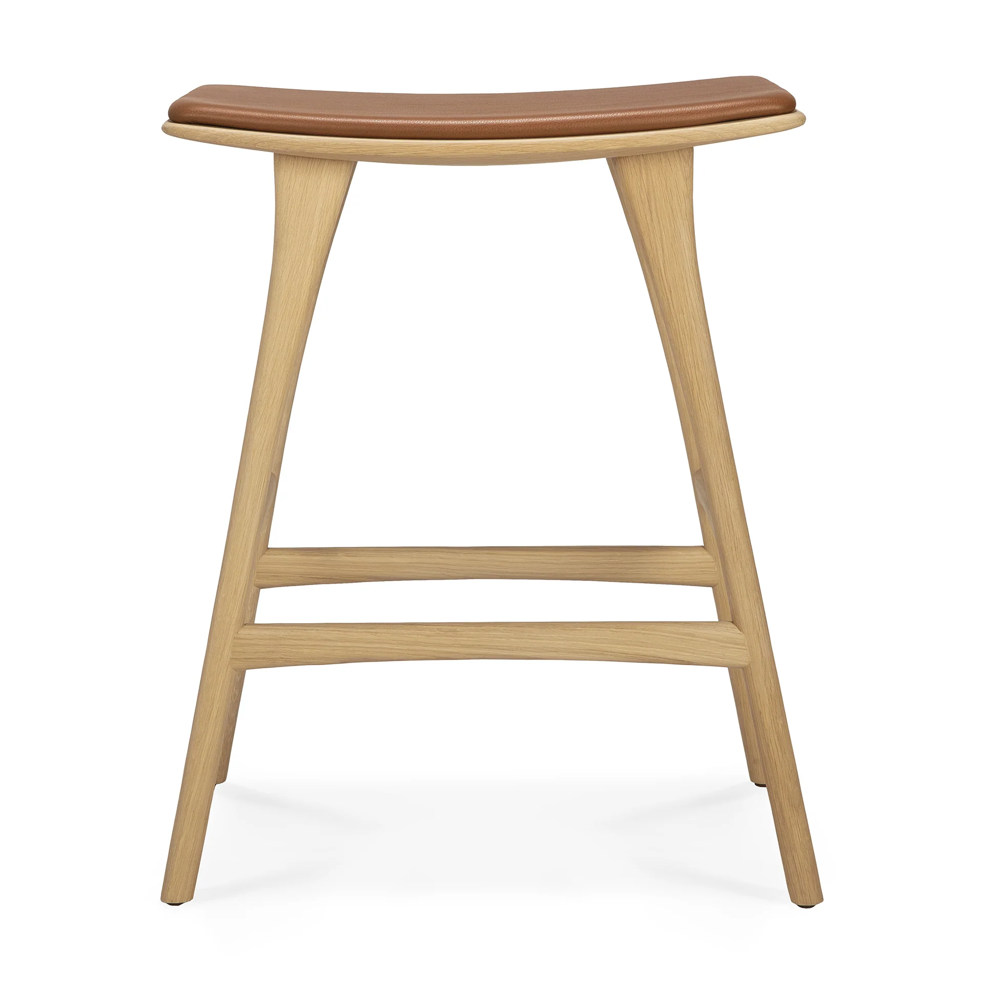 Osso Tresenhocker - lackierte Eiche - Cognac Leder - 57 x 33 x 69 cm - Image 4