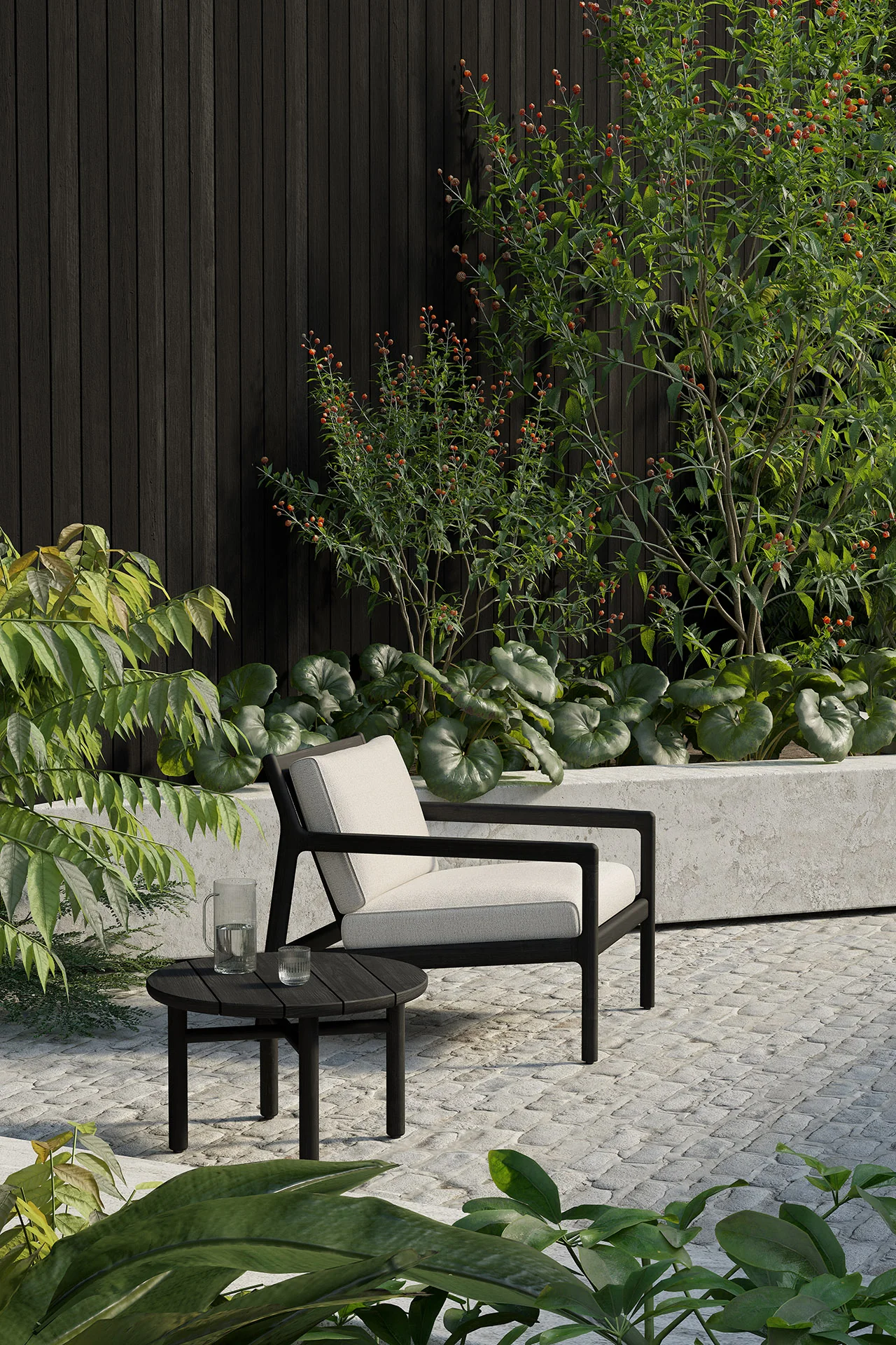 Quatro Garten-Beistelltisch - lackiertes Teak - schwarz - rund - 59 x 59 x 38 cm - Image 3