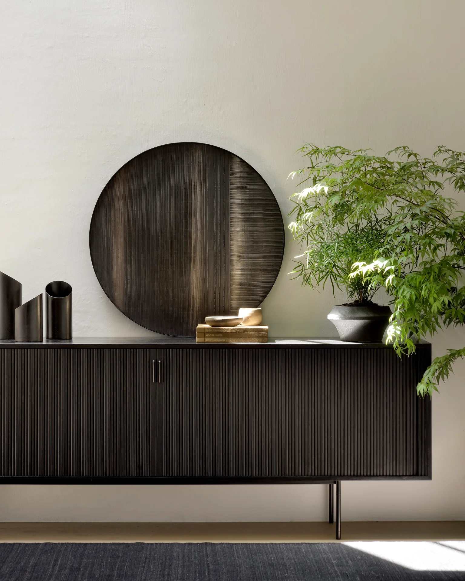 Roller Max Sideboard - lackiertes Teak - off black - 2 Schiebetüren - 224 x 45 x 80 cm - Image 3