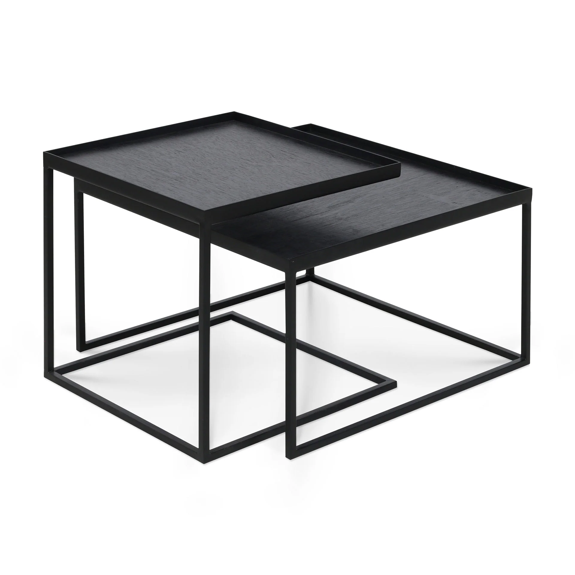 Tablett-Couchtisch Set - lackiertes Holz - schwarz - quadratisch - S/L - ohne Tabletts - Image 2