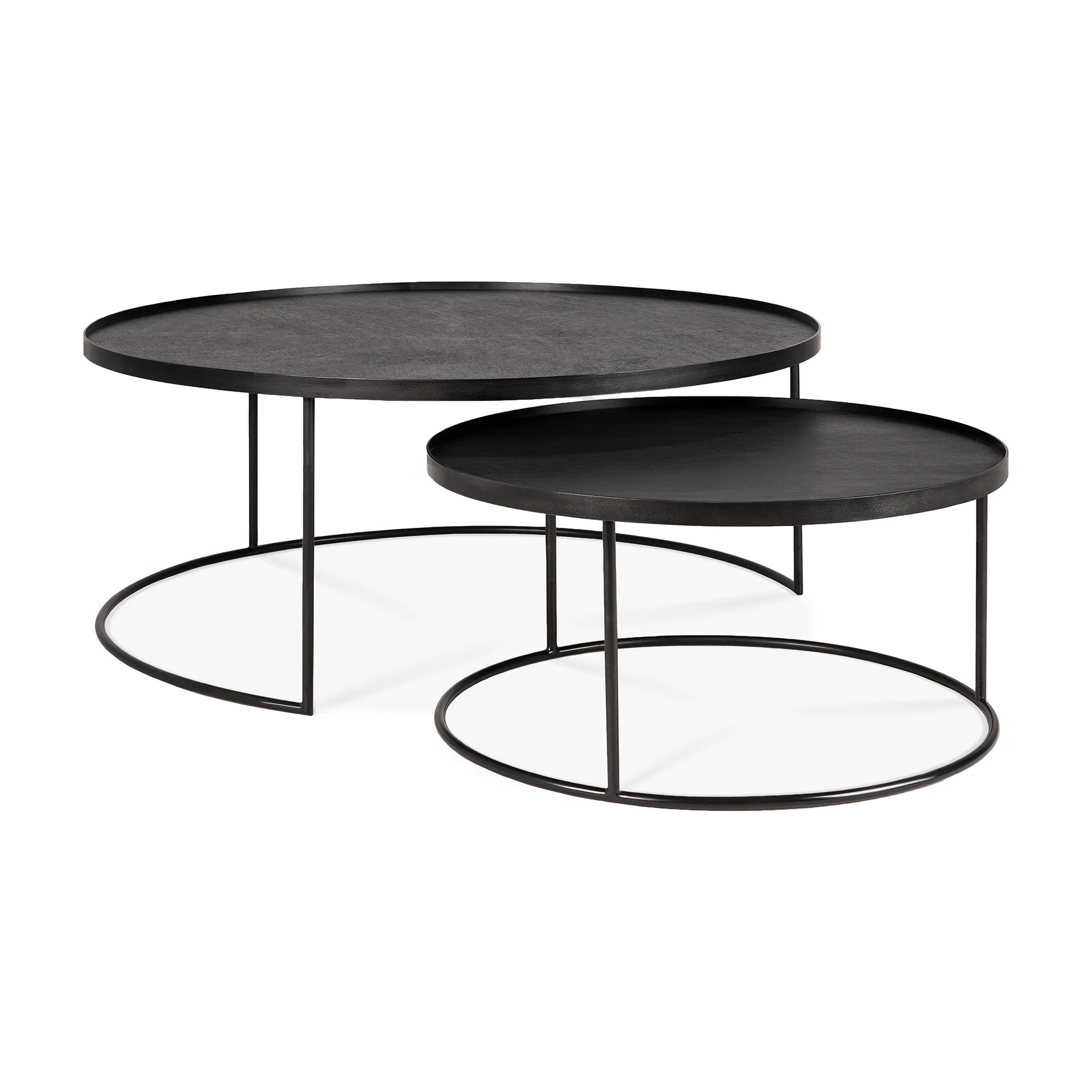 Tablett-Couchtisch Set - lackiertes Holz - schwarz - rund - XL - ohne Tabletts