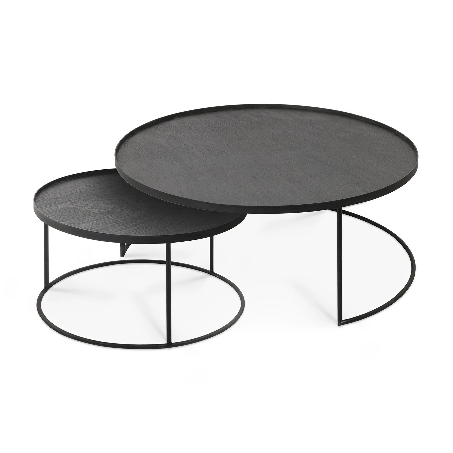Tablett-Couchtisch Set - lackiertes Holz - schwarz - rund - XL - ohne Tabletts - Image 3