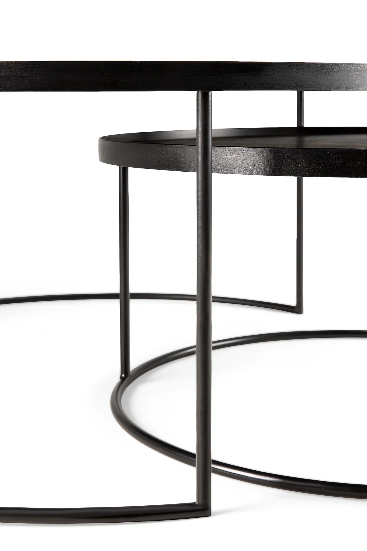 Tablett-Couchtisch Set - lackiertes Holz - schwarz - rund - XL - ohne Tabletts - Image 4