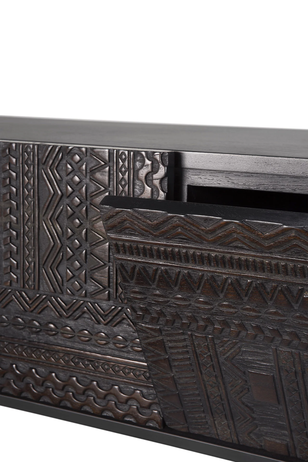 Tabwa TV-Schrank - lackiertes Teak - off black - 1 Klapptür - 2 Schubladen - 240 x 45 x 51 cm - Image 6