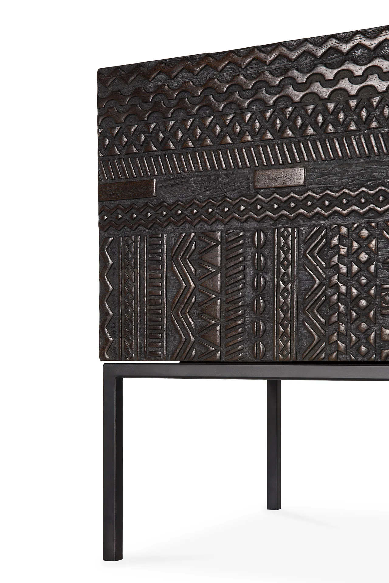 Tabwa TV-Schrank - lackiertes Teak - off black - 1 Klapptür - 2 Schubladen - 240 x 45 x 51 cm - Image 8