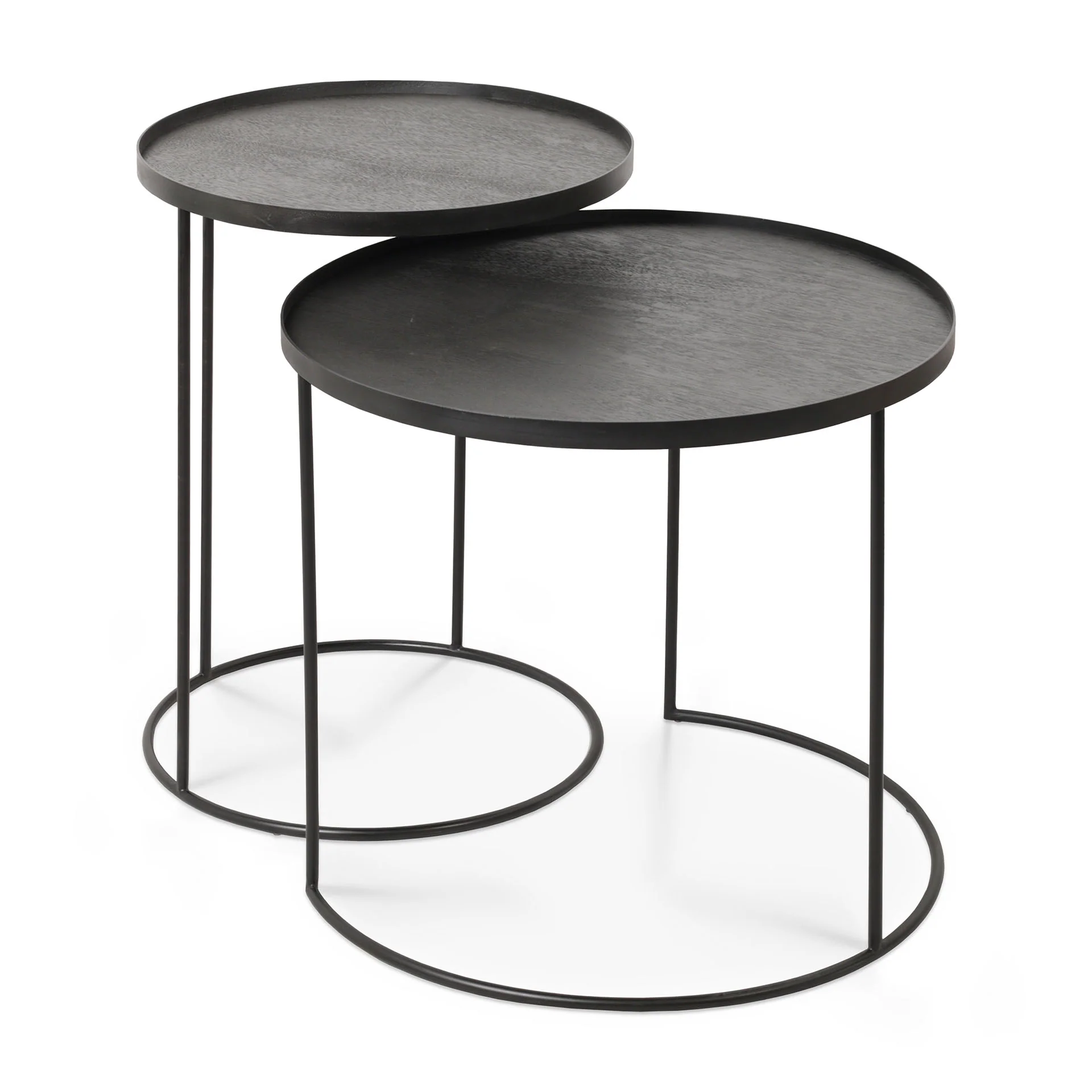 Tray Beistelltisch Set - lackiertes Holz - schwarz - rund - S/L - Tabletts nicht enthalten - 49 x 49 x 66 / 62 x 62 x 57 cm