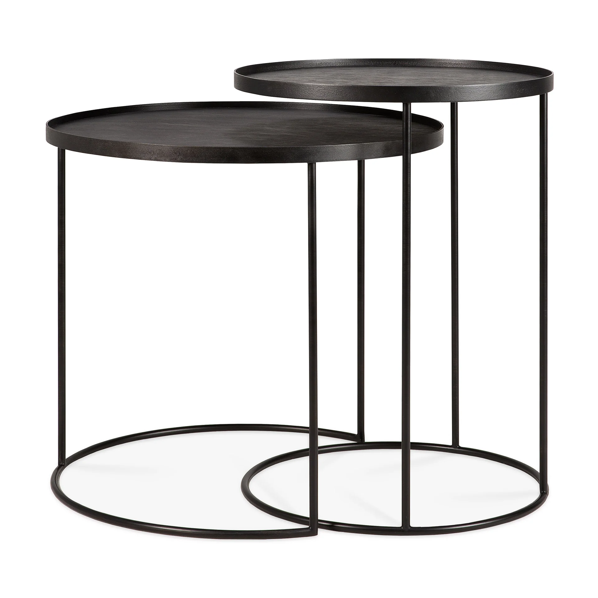 Tray Beistelltisch Set - lackiertes Holz - schwarz - rund - S/L - Tabletts nicht enthalten - 49 x 49 x 66 / 62 x 62 x 57 cm - Image 4