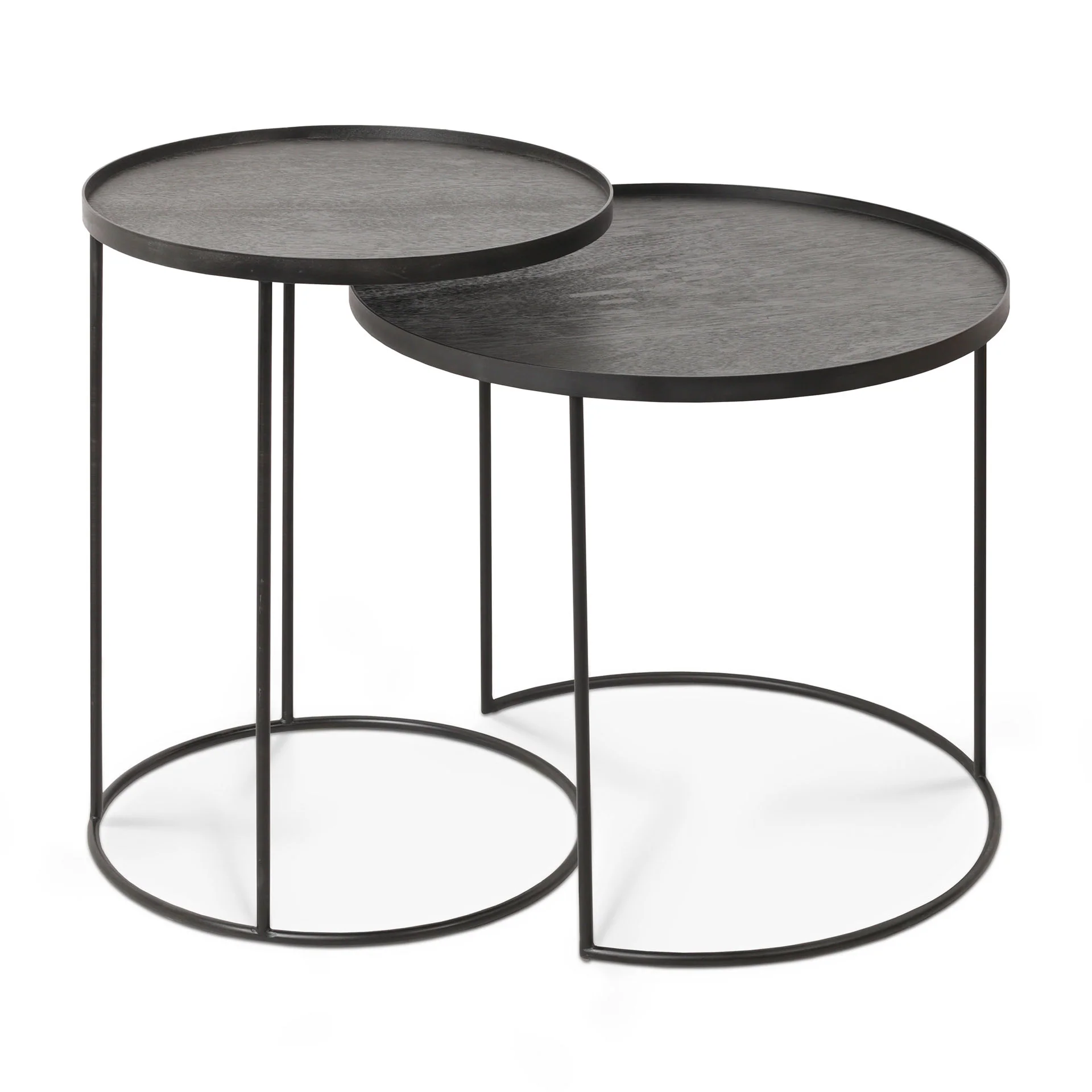 Tray Beistelltisch Set - lackiertes Holz - schwarz - rund - S/L - Tabletts nicht enthalten - 49 x 49 x 66 / 62 x 62 x 57 cm - Image 6