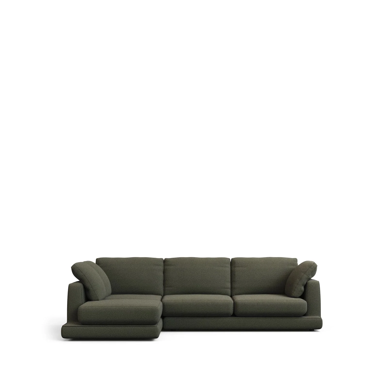 Gala 4-Sitzer-Sofa mit Chaiselongue links aus dunkelgrüner Chenille FSC Mix Credit 300 cm