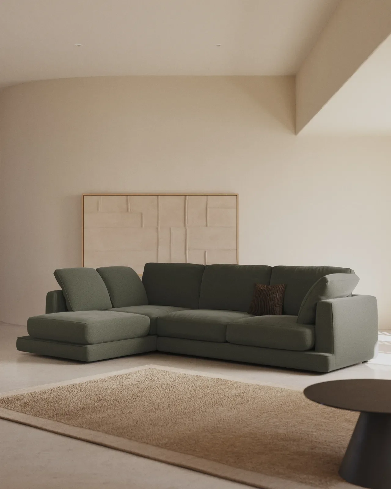 Gala 4-Sitzer-Sofa mit Chaiselongue links aus dunkelgrüner Chenille FSC Mix Credit 300 cm - Image 2
