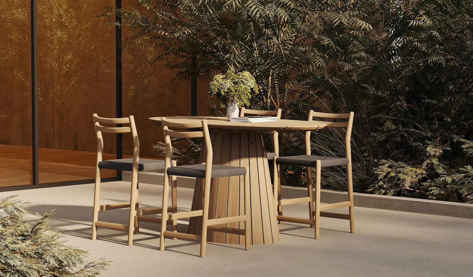 Garten Barhocker Florence aus Teakholz und Seil, Sitzhöhe 60 cm - Image 2