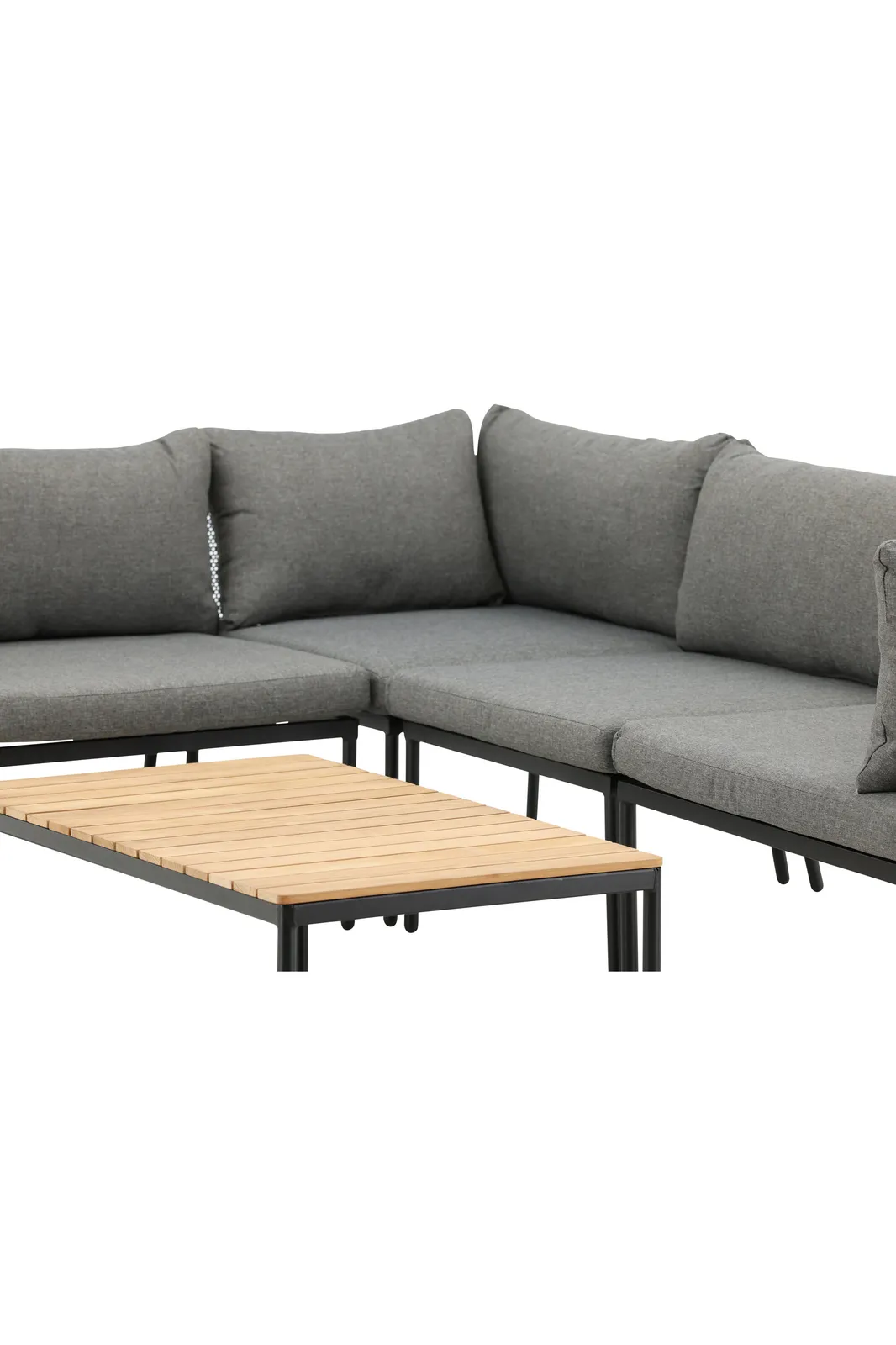 Garten Ecksofagruppe Nettan aus schwarzem Stahl, Teak und Polyester in Grau - Image 10